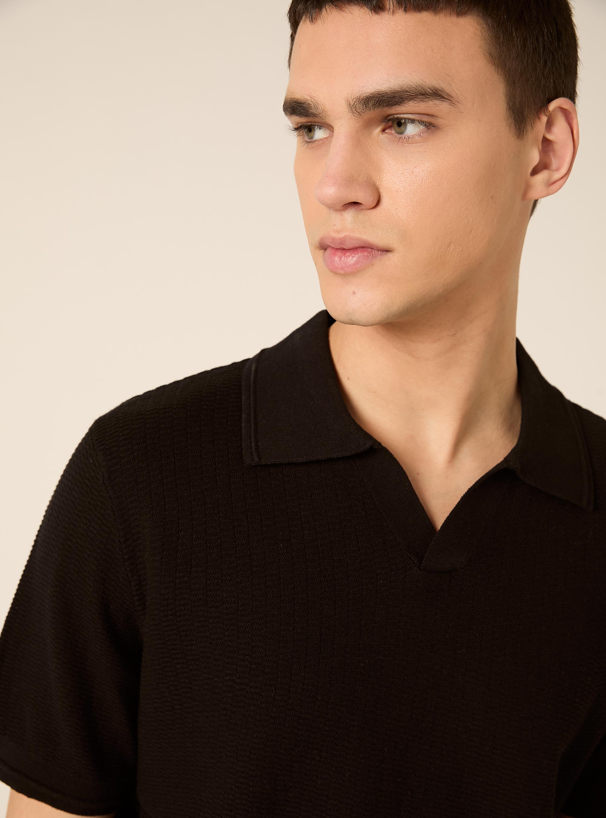 Polo derby in maglia, NERO