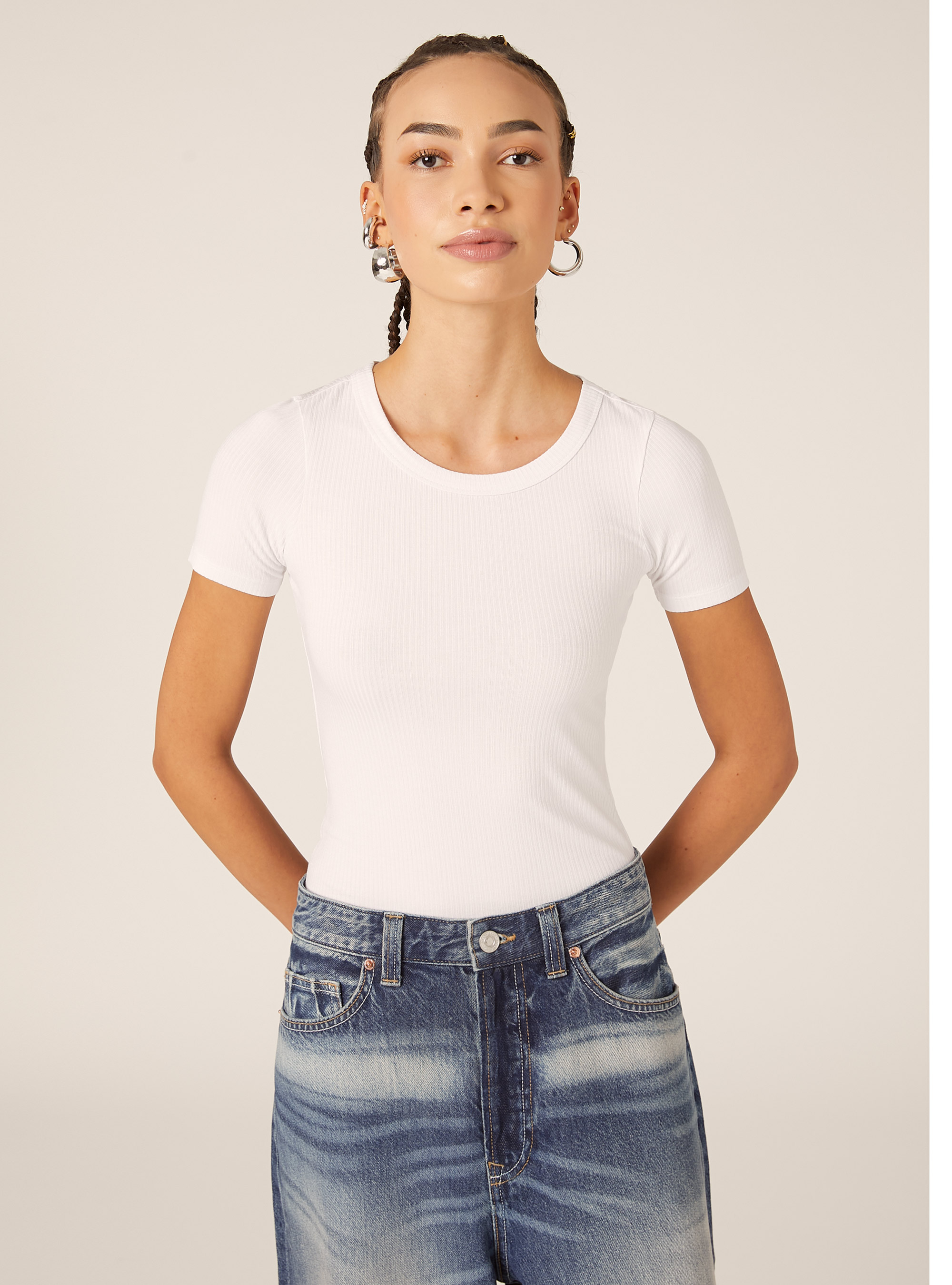 Body &agrave; manches courtes cotel&eacute;es, WH3 WHITE