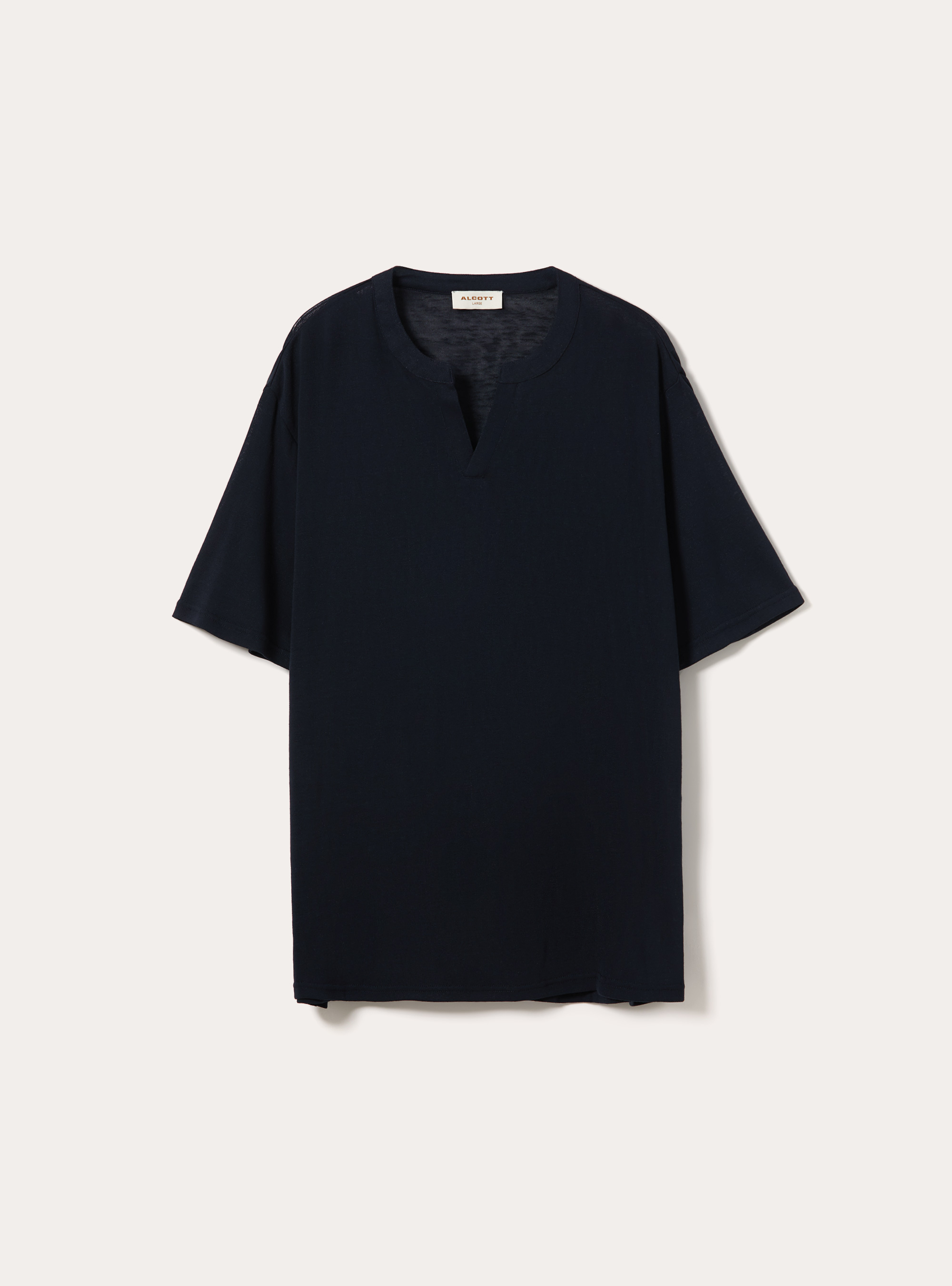 Notch Neck Short Sleeve Textured T-Shirt, NA1 NAVY DARK