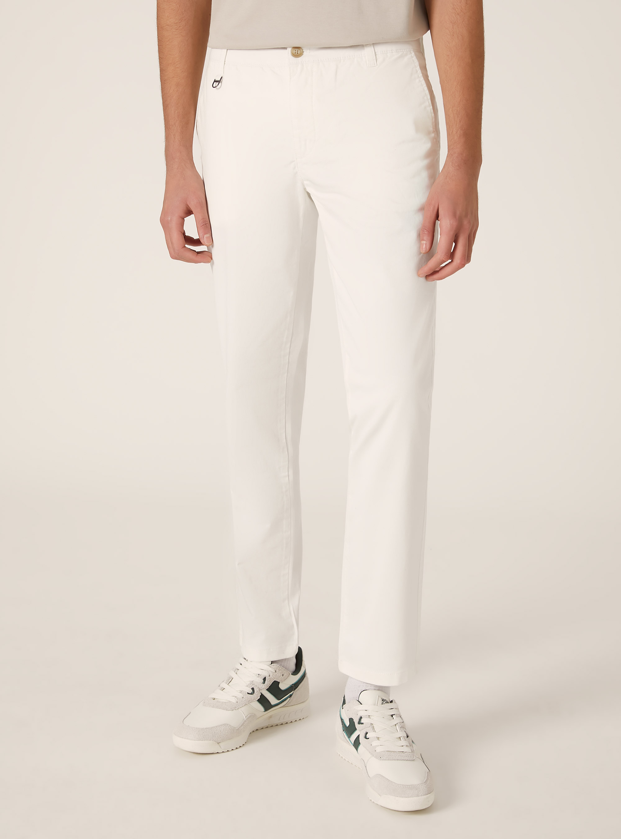 Pantalon chino stretch en serg&eacute; coupe skinny, WH1 OFF WHITE