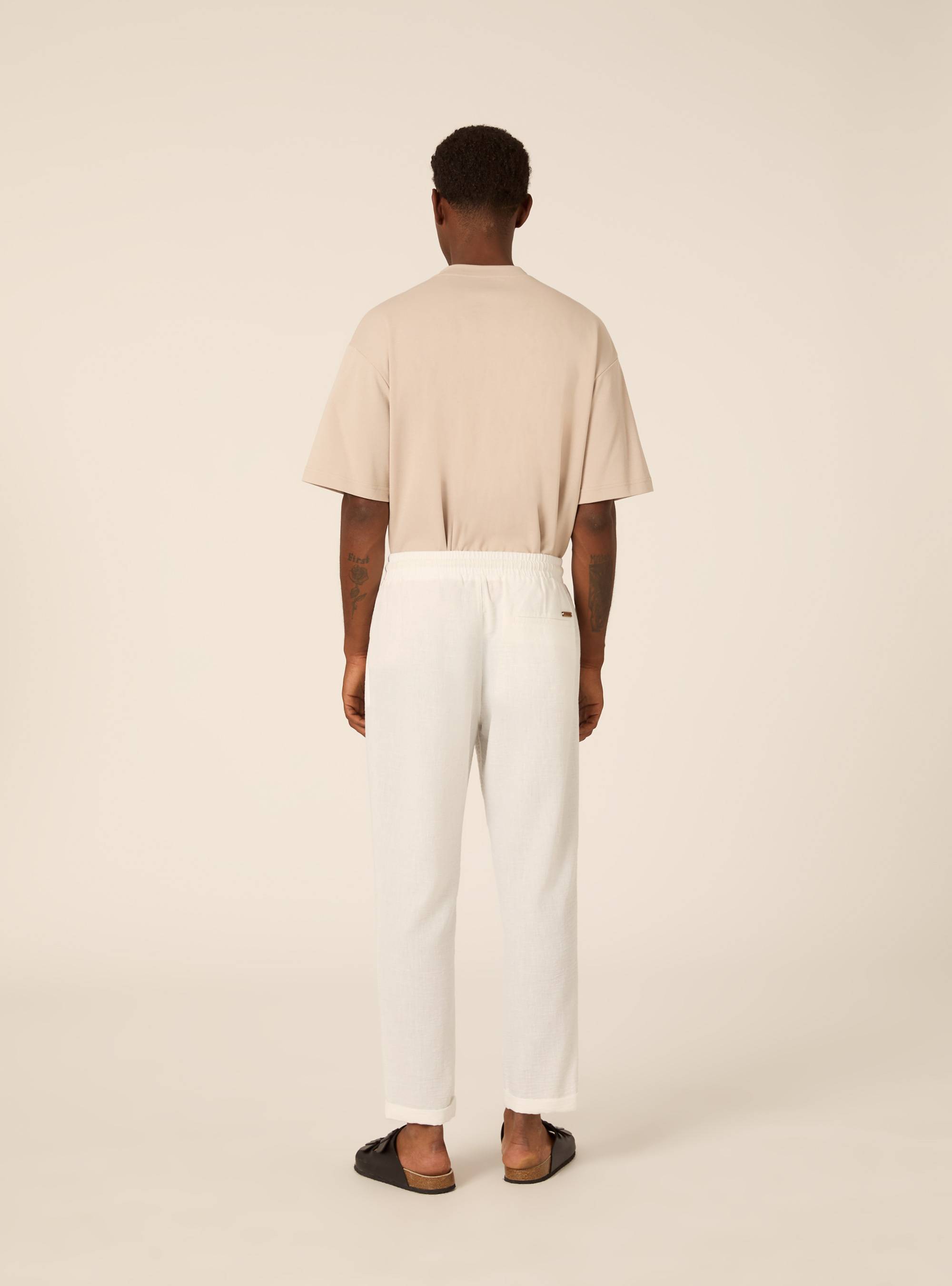 Comfort Fit Pleated Trousers with Drawstring, WH2 WHITE