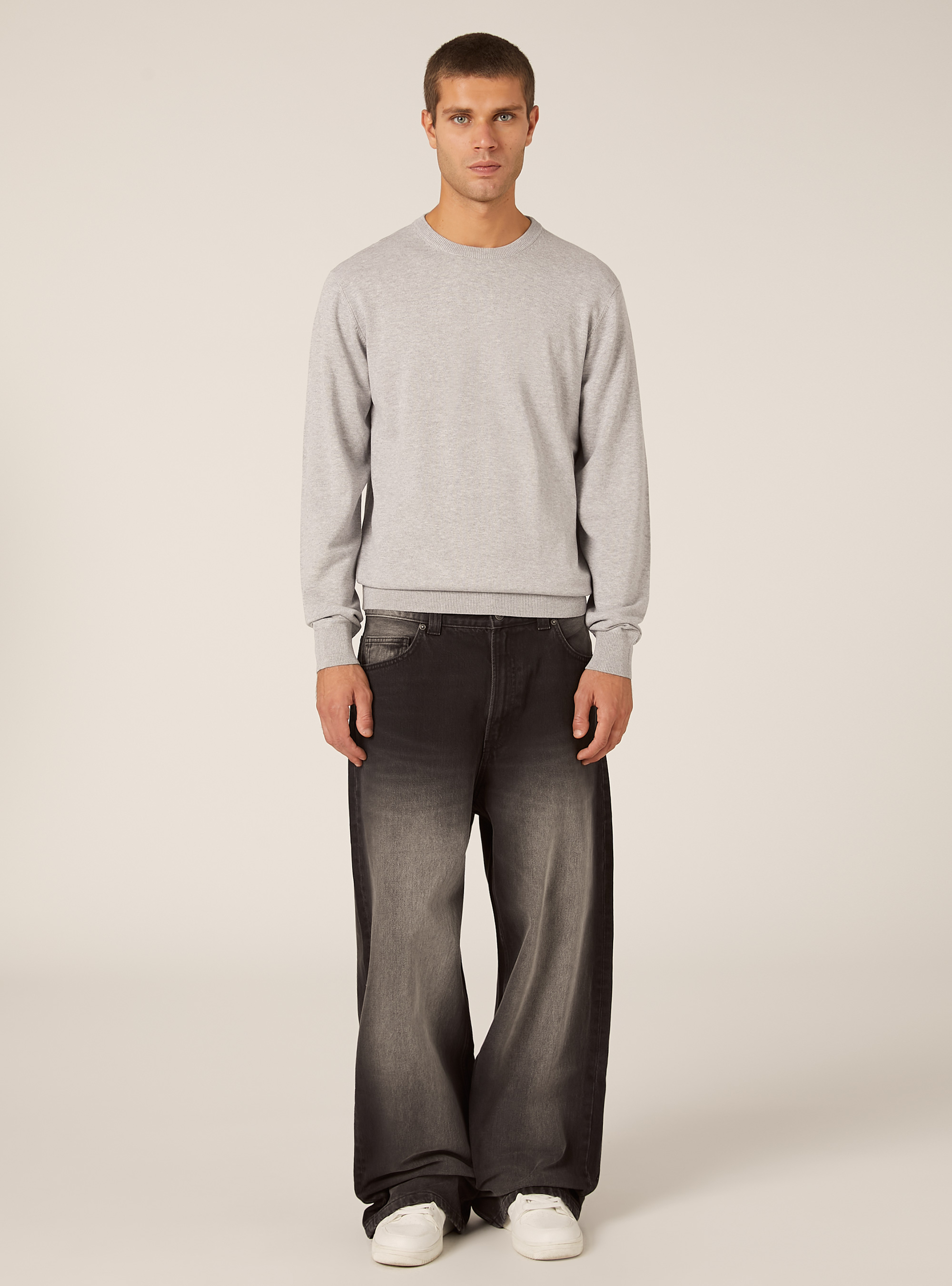 Pull &agrave; col rond en viscose Ecovero, MGY2 GREY MEL MEDIUM