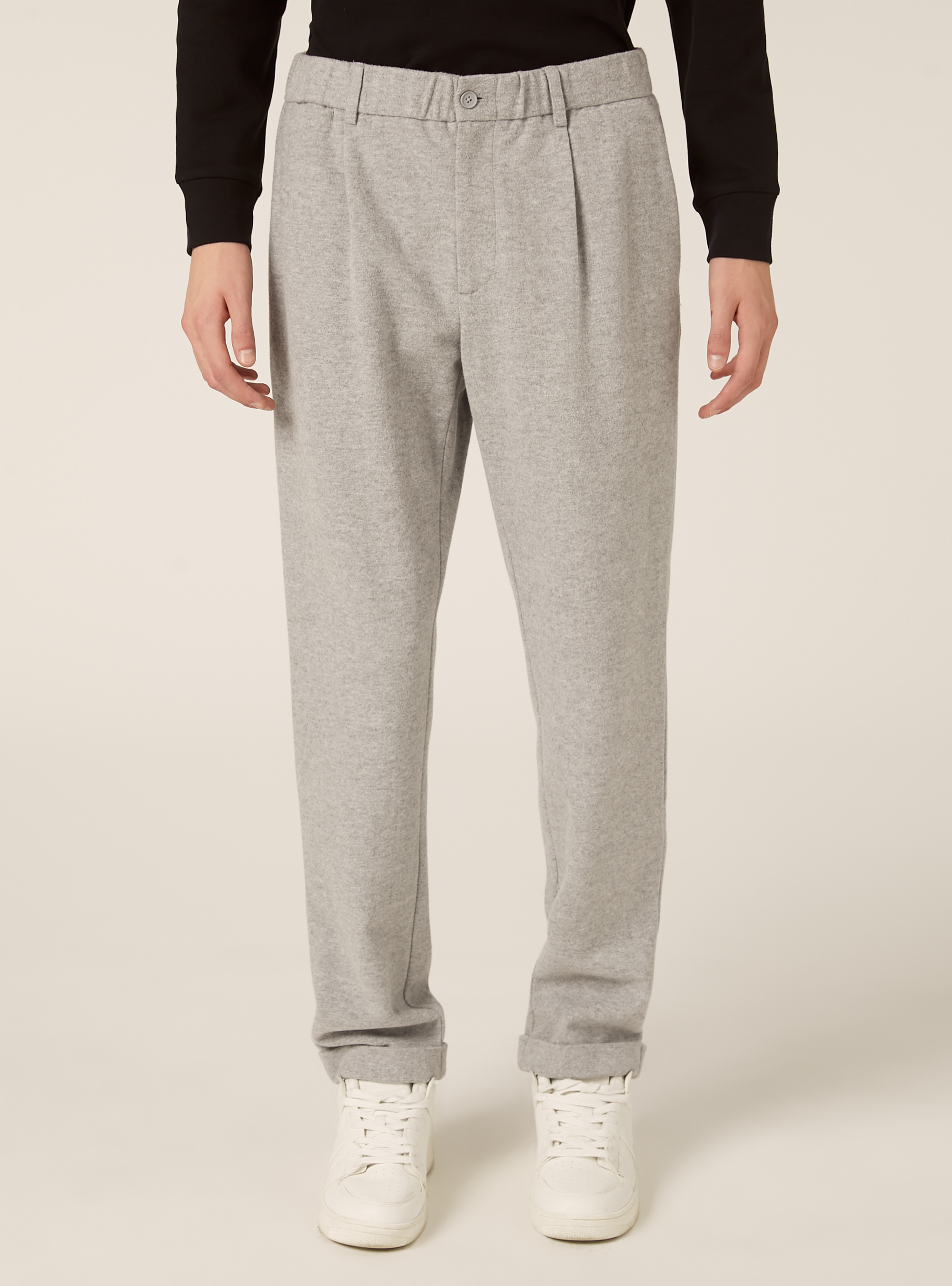 Pantalon &agrave; pinces effet flanelle, MGY3 GREY MEL LIGHT