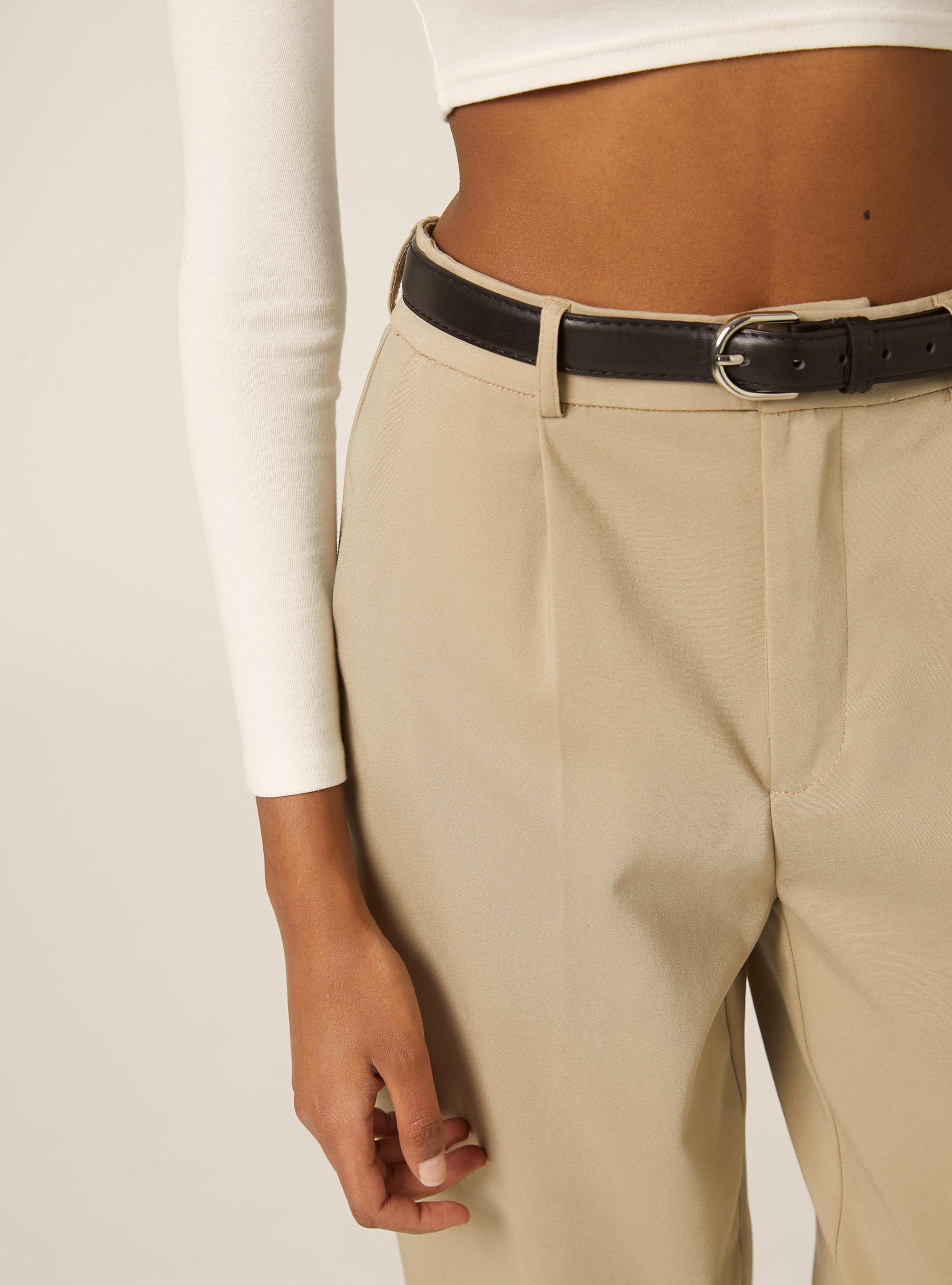 Pantaloni tailored slim fit con cintura, BEIGE MEDIO