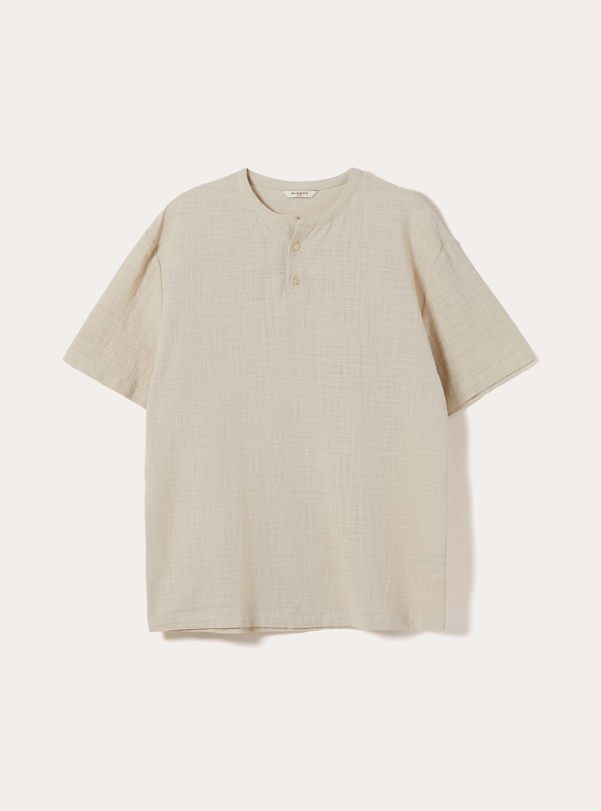 Short Sleeve Henley Shirt, BG3 BEIGE LIGHT