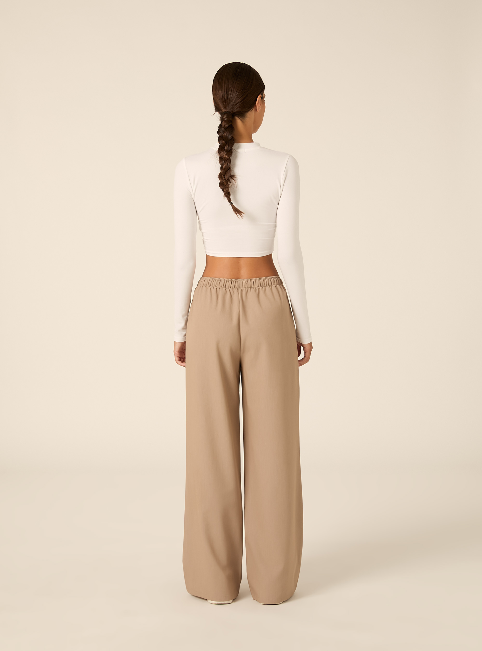 Pantal&oacute;n recto con el&aacute;stico en la cintura, BG1 BEIGE DARK
