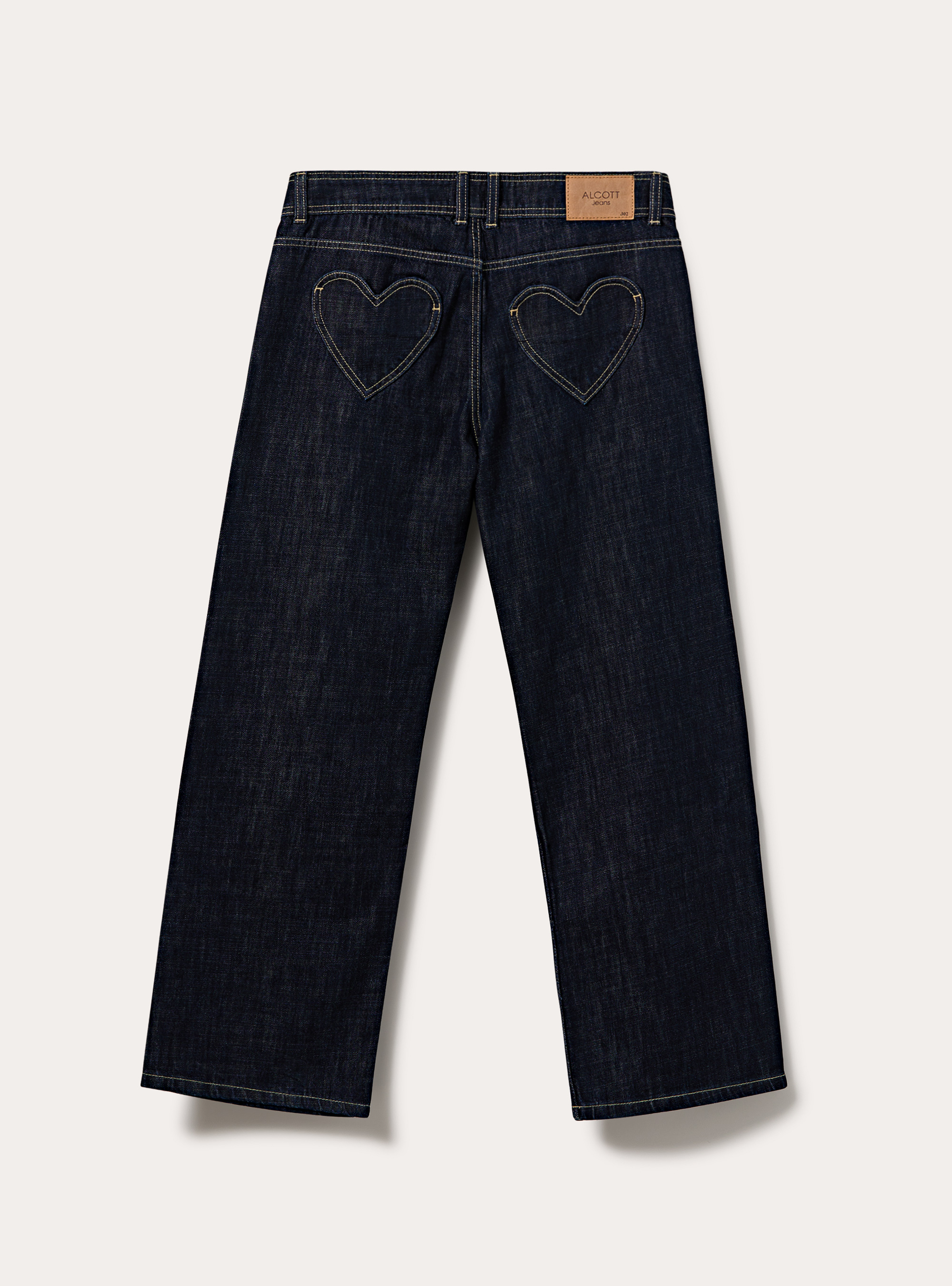 Vaqueros baggy anchos de denim oscuro con bolsillos de coraz&oacute;n, D001 DEEP BLUE