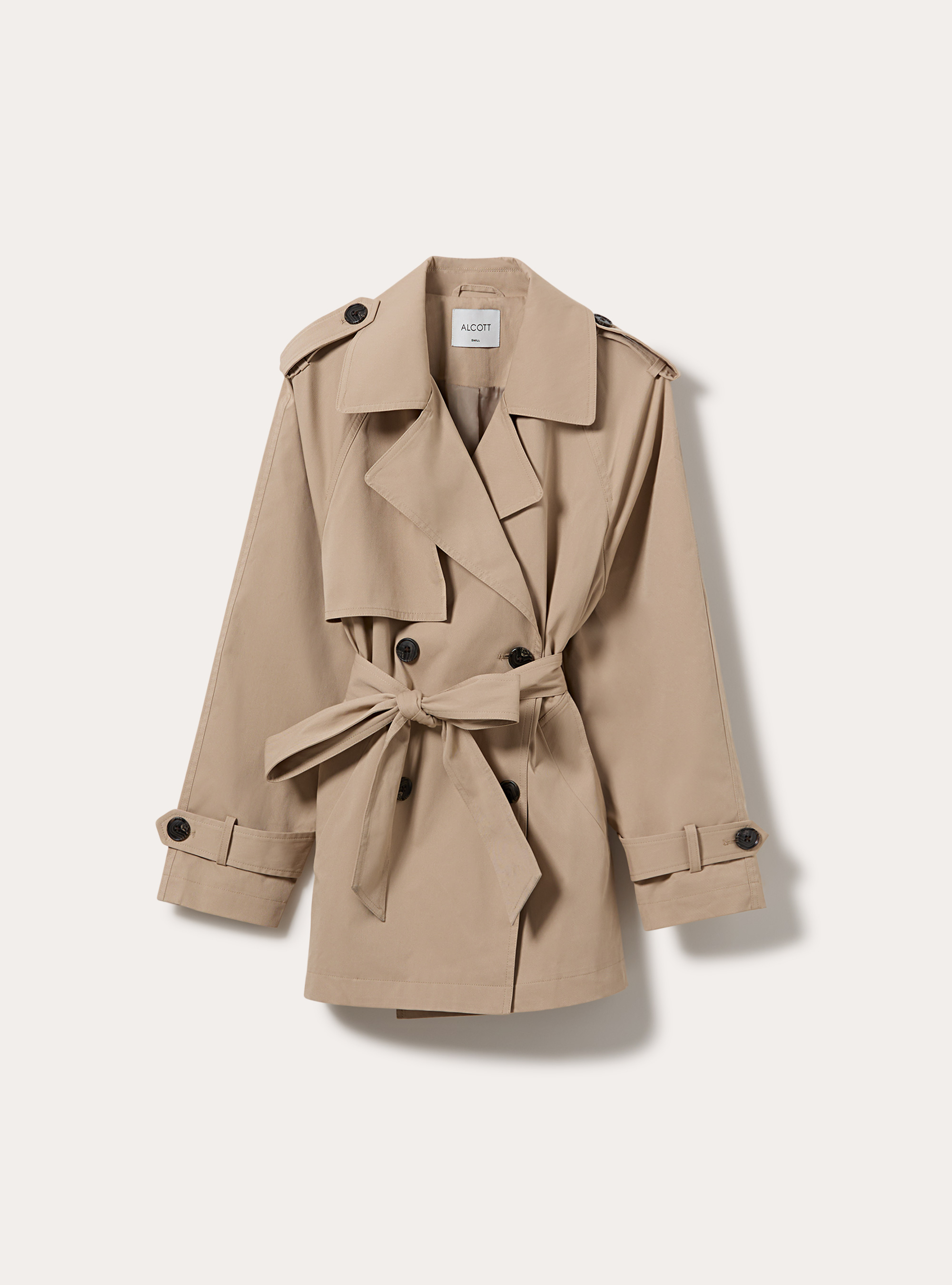 Short Double-Breasted Belted Trench Coat, BG2 BEIGE MEDIUM