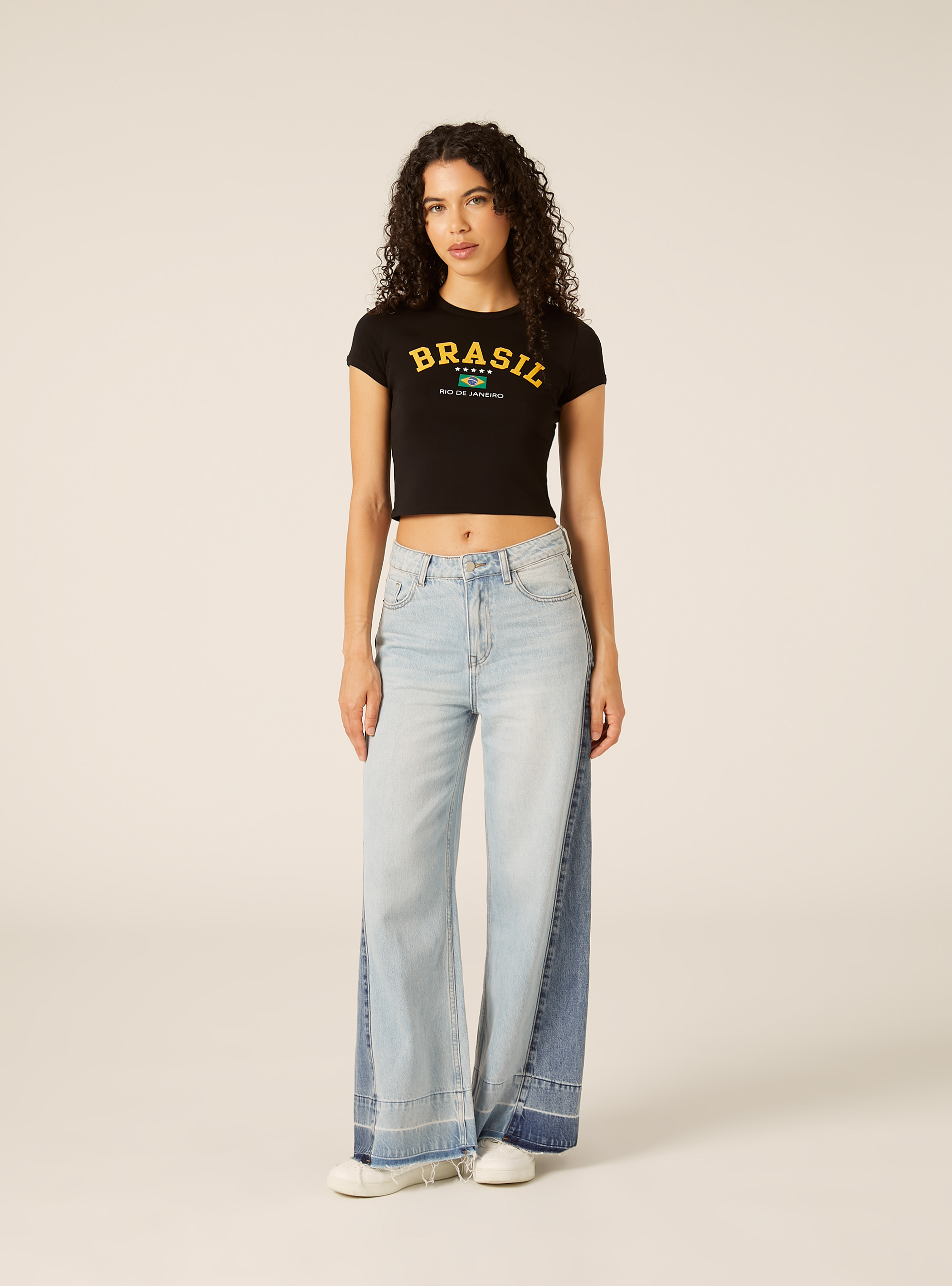 T-Shirt Crop Fit, BK1 BLACK