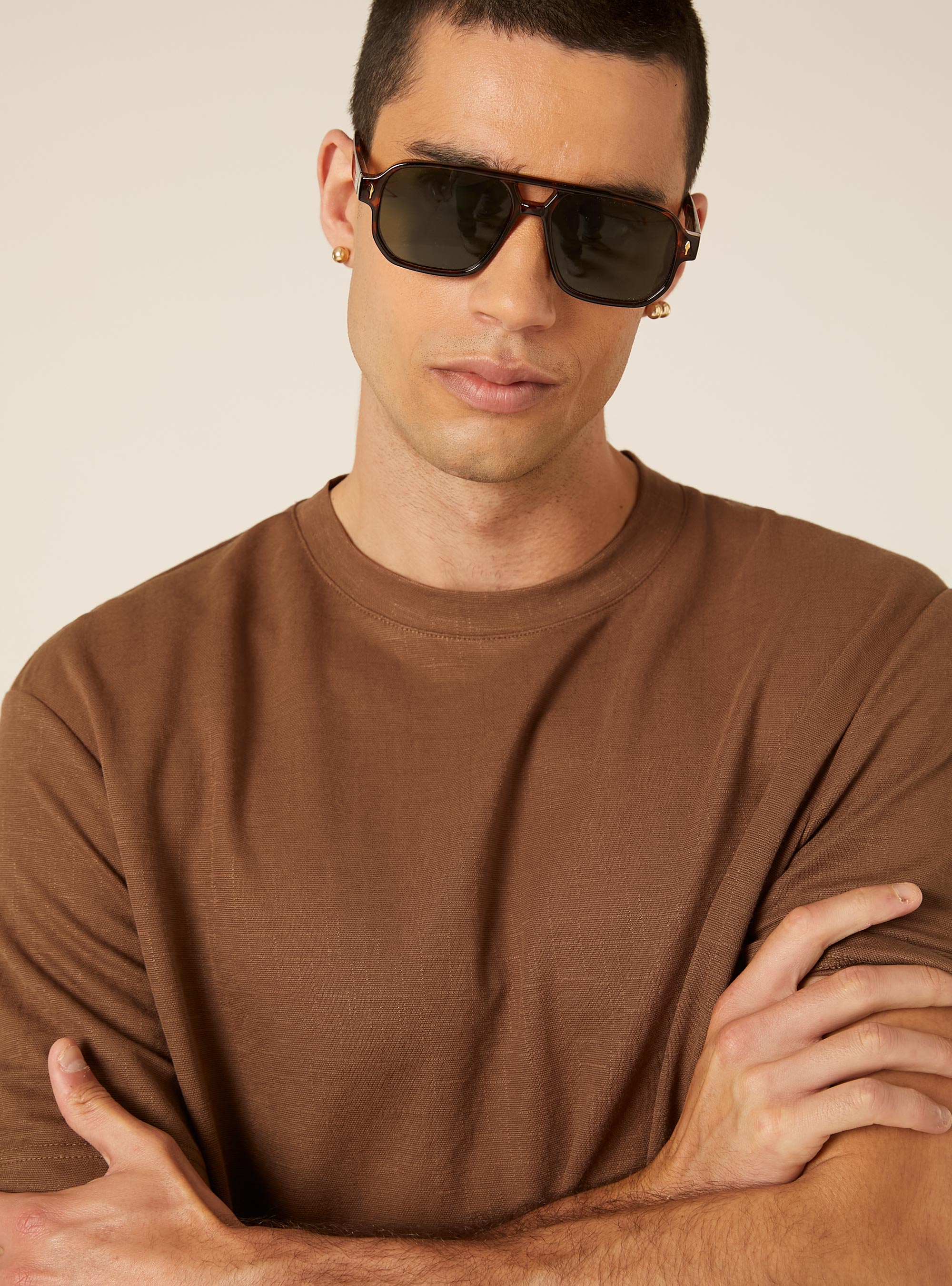 Texturiertes T-Shirt im Boxy Fit, BR2 BROWN MEDIUM