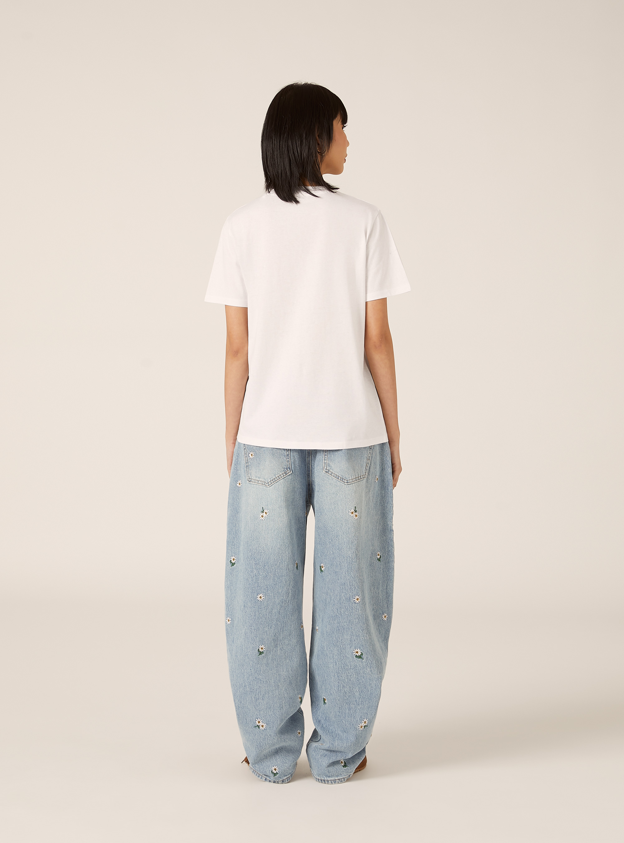 Camiseta de cuello redondo de algod&oacute;n, WH3 WHITE