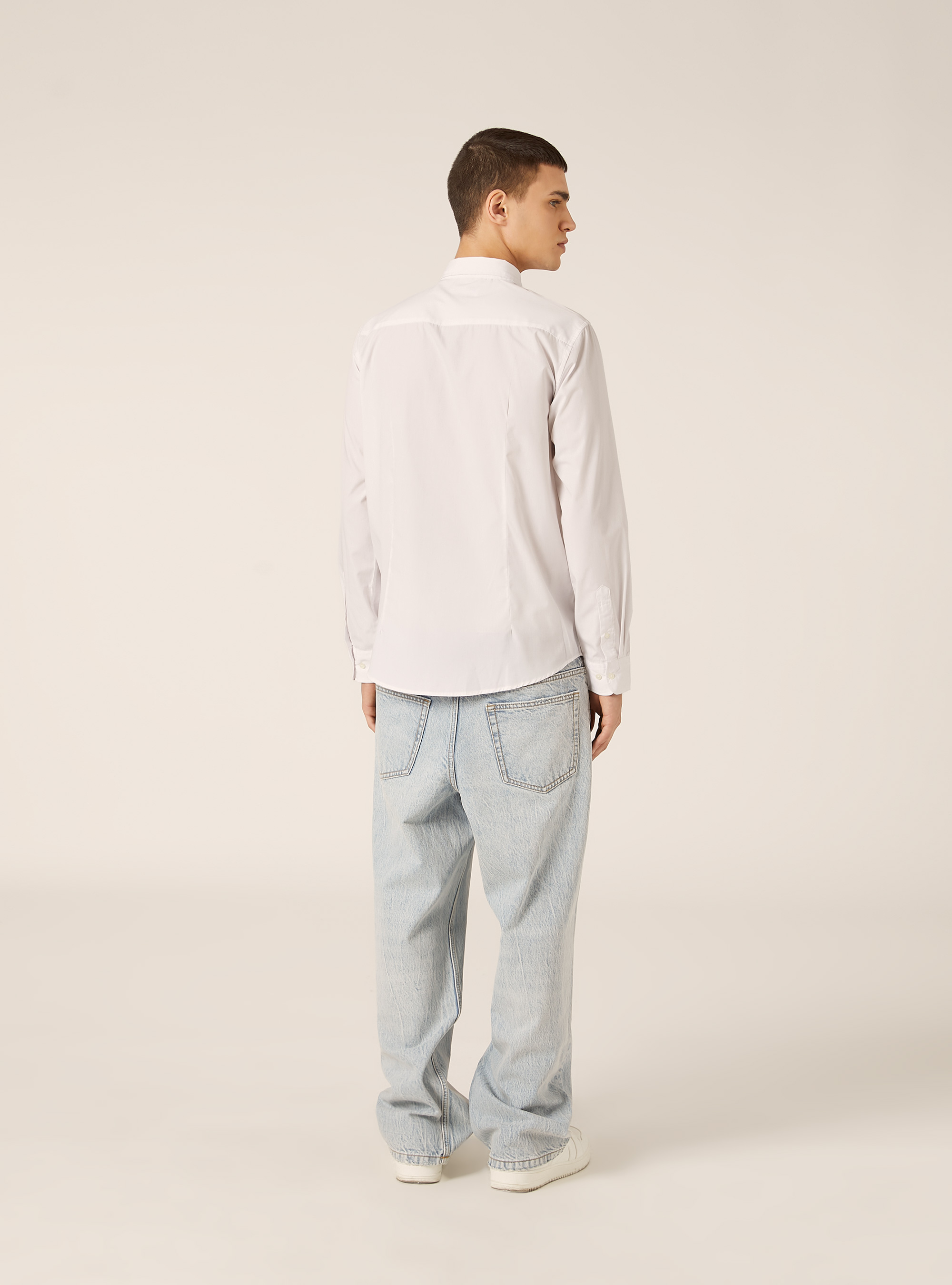 Camicia a manica lunga in tinta unita, OFF WHITE