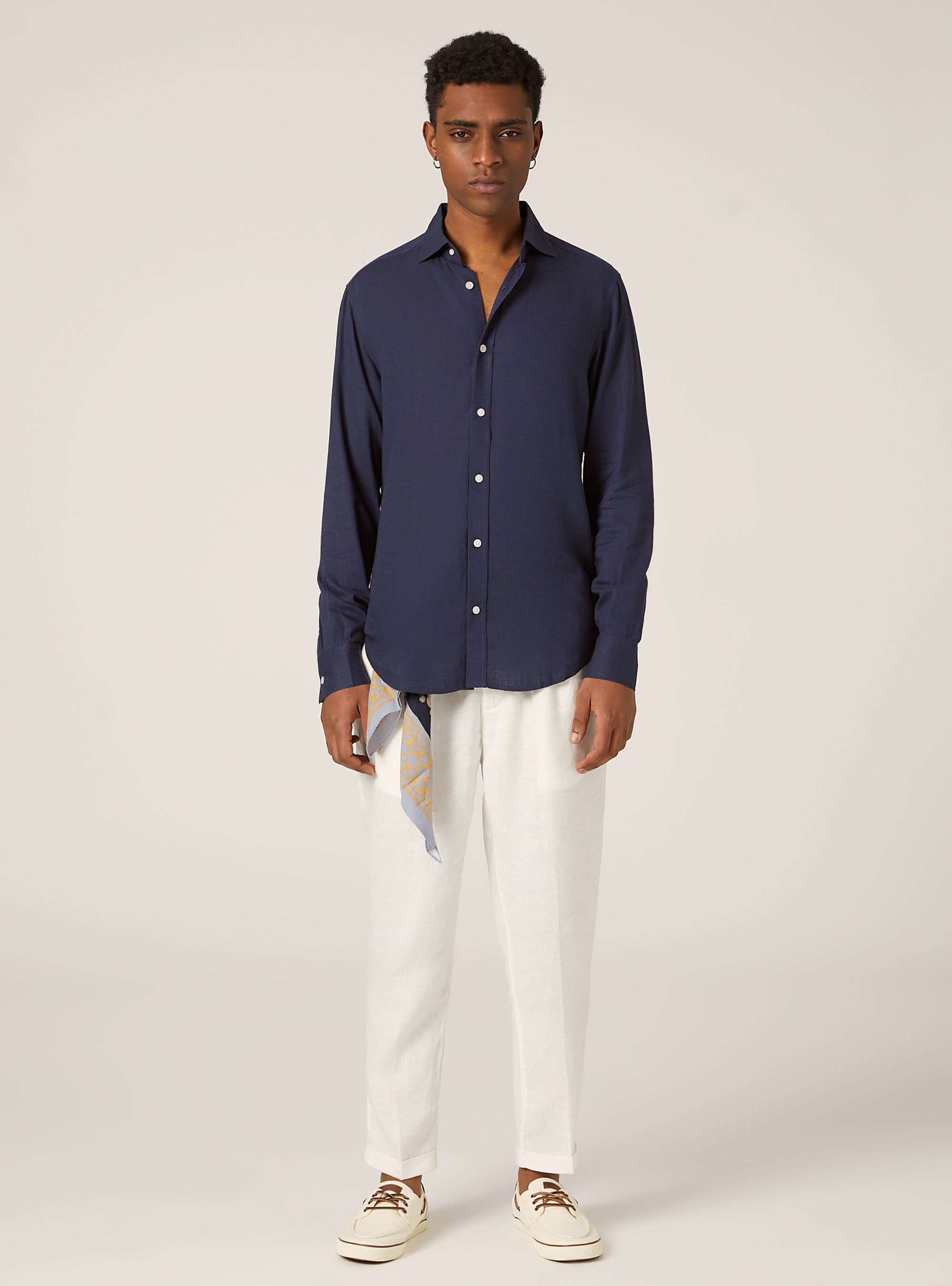 Chemise en lin m&eacute;lang&eacute;, BL2 BLUE MEDIUM