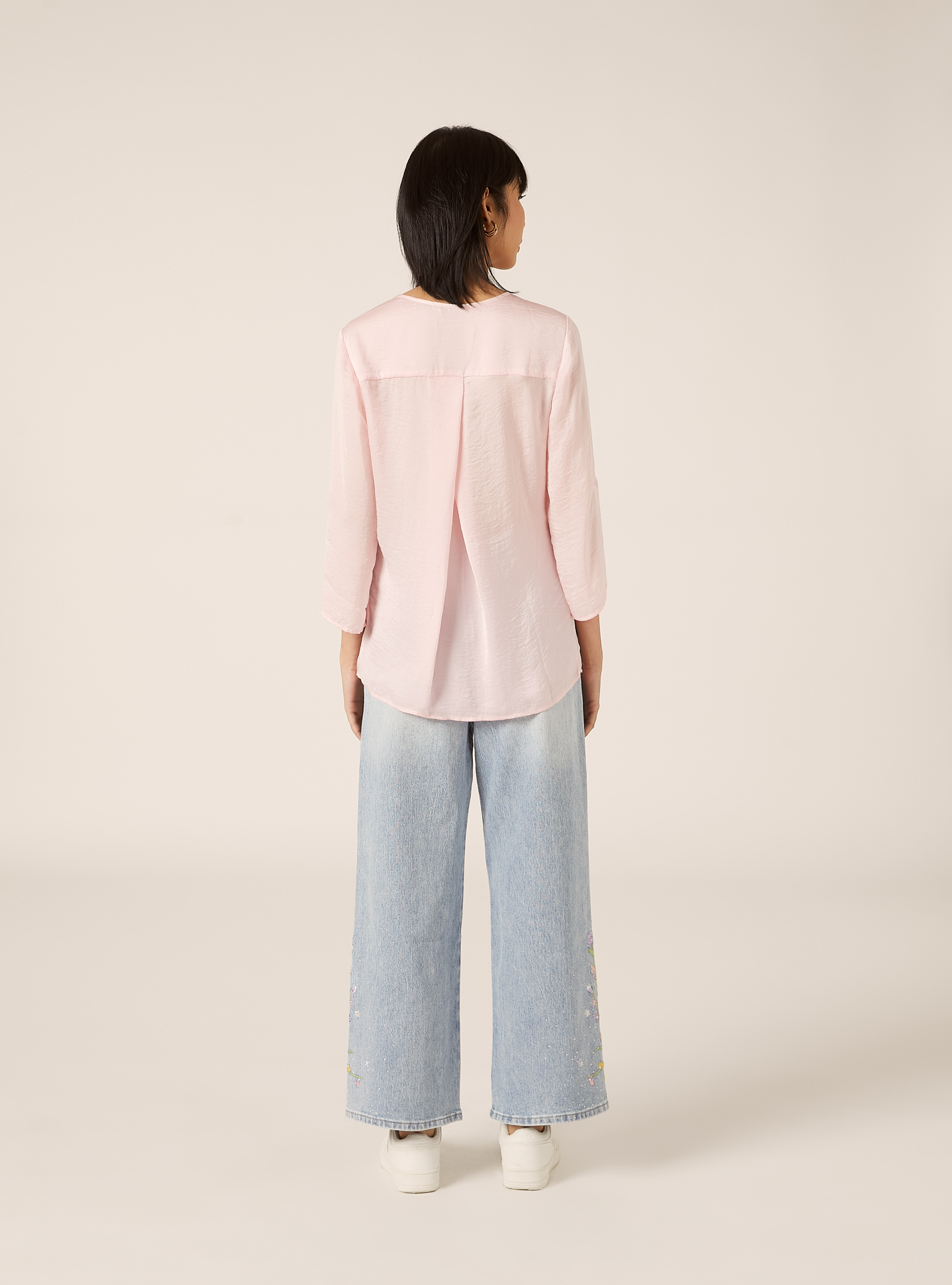 Blouse &agrave; encolure unie, PK2 PINK MEDIUM