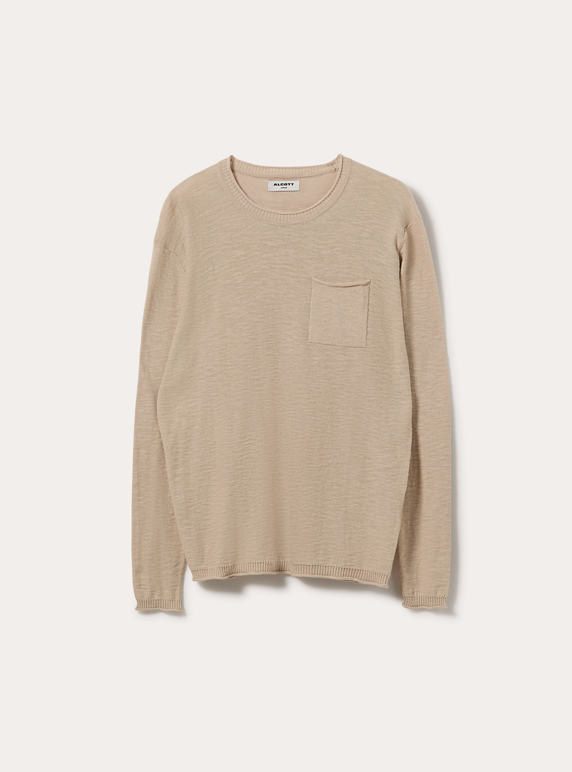 Jersey ligero de cuello redondo con bolsillo, BG2 BEIGE MEDIUM