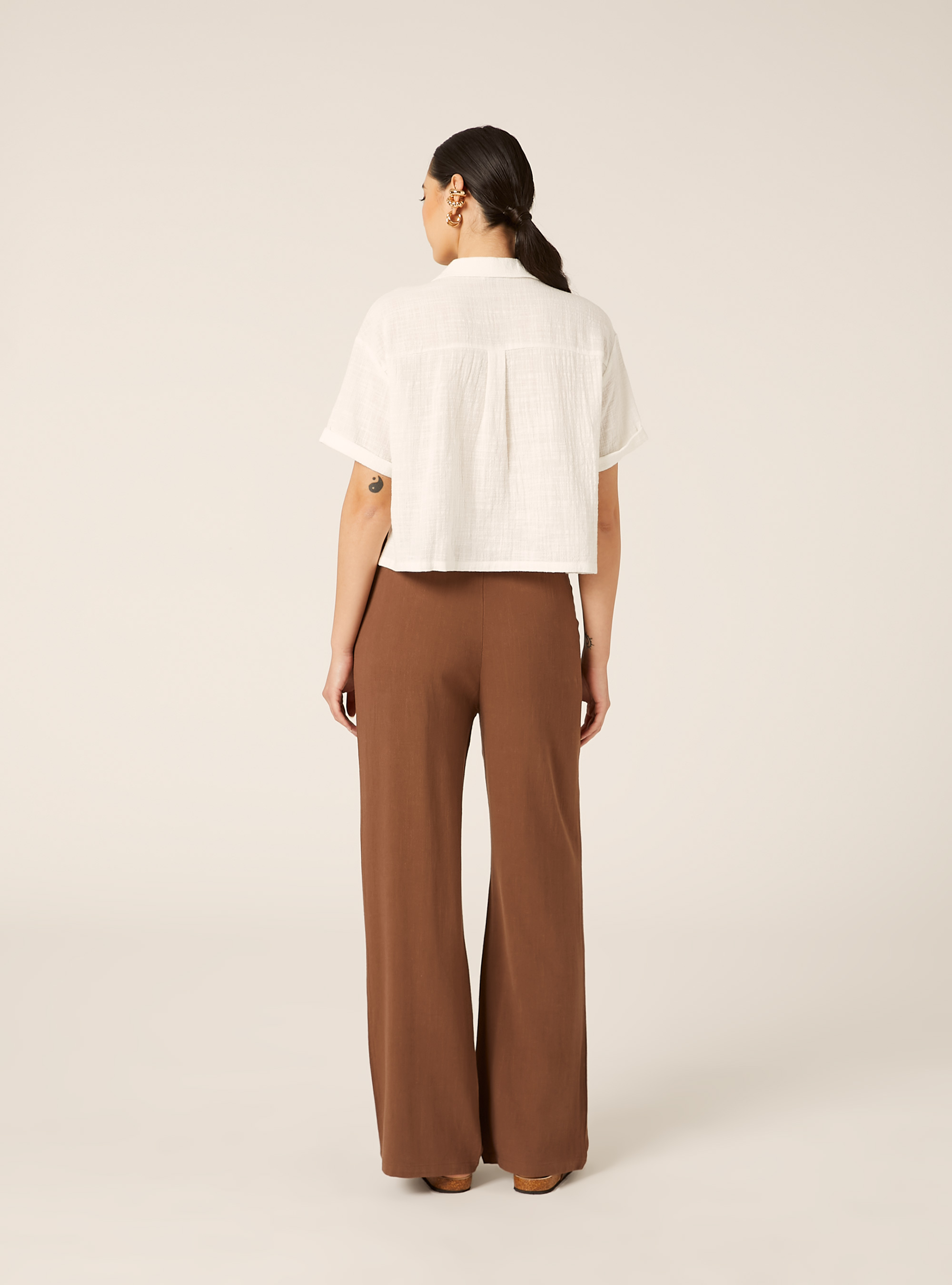 Camicia maniche corte crop, WH2 WHITE