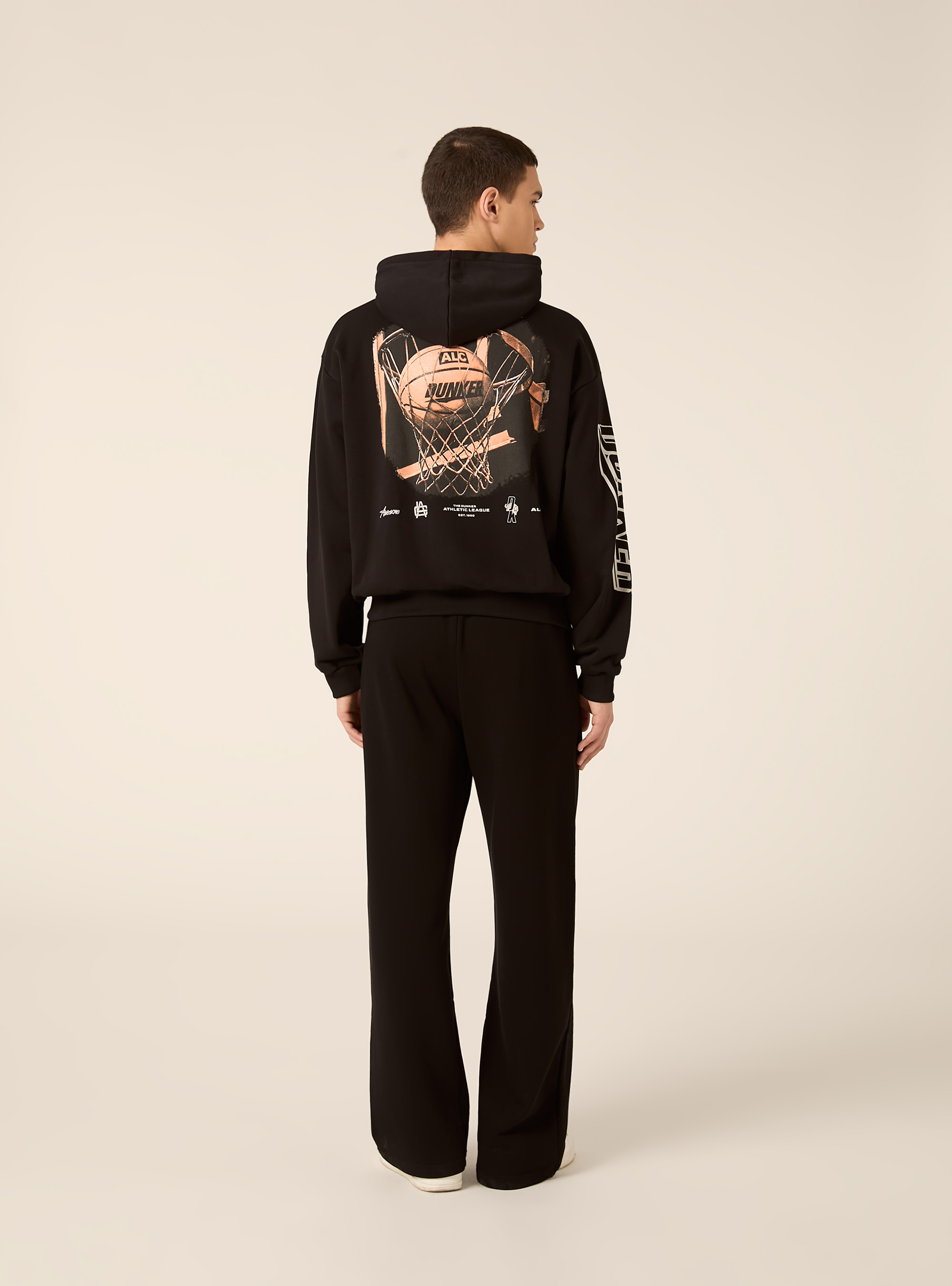 Sudadera de corte holgado con estampado de baloncesto, BK1 BLACK