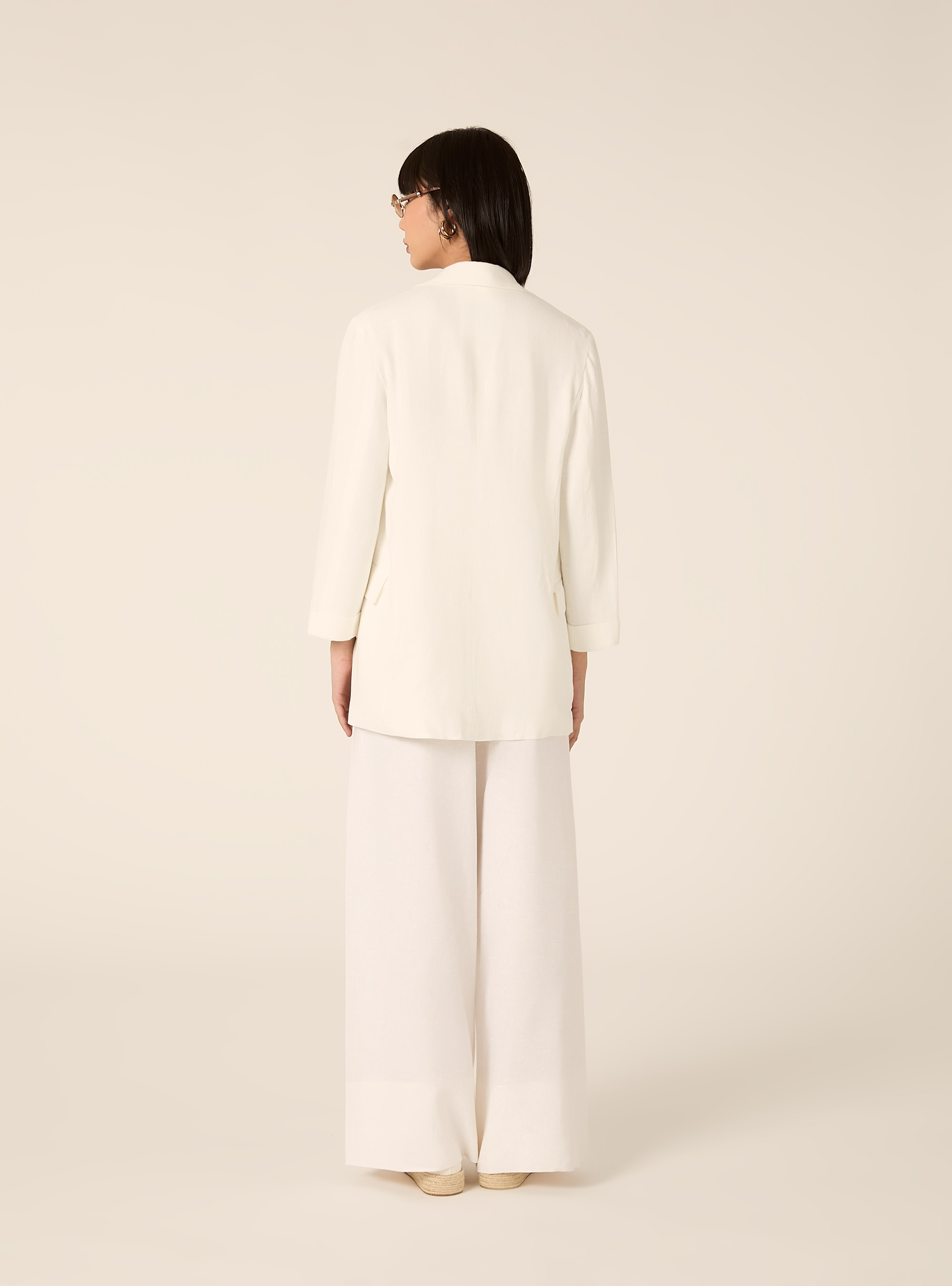 Blazer crois&eacute; en lin m&eacute;lang&eacute;, WH2 WHITE