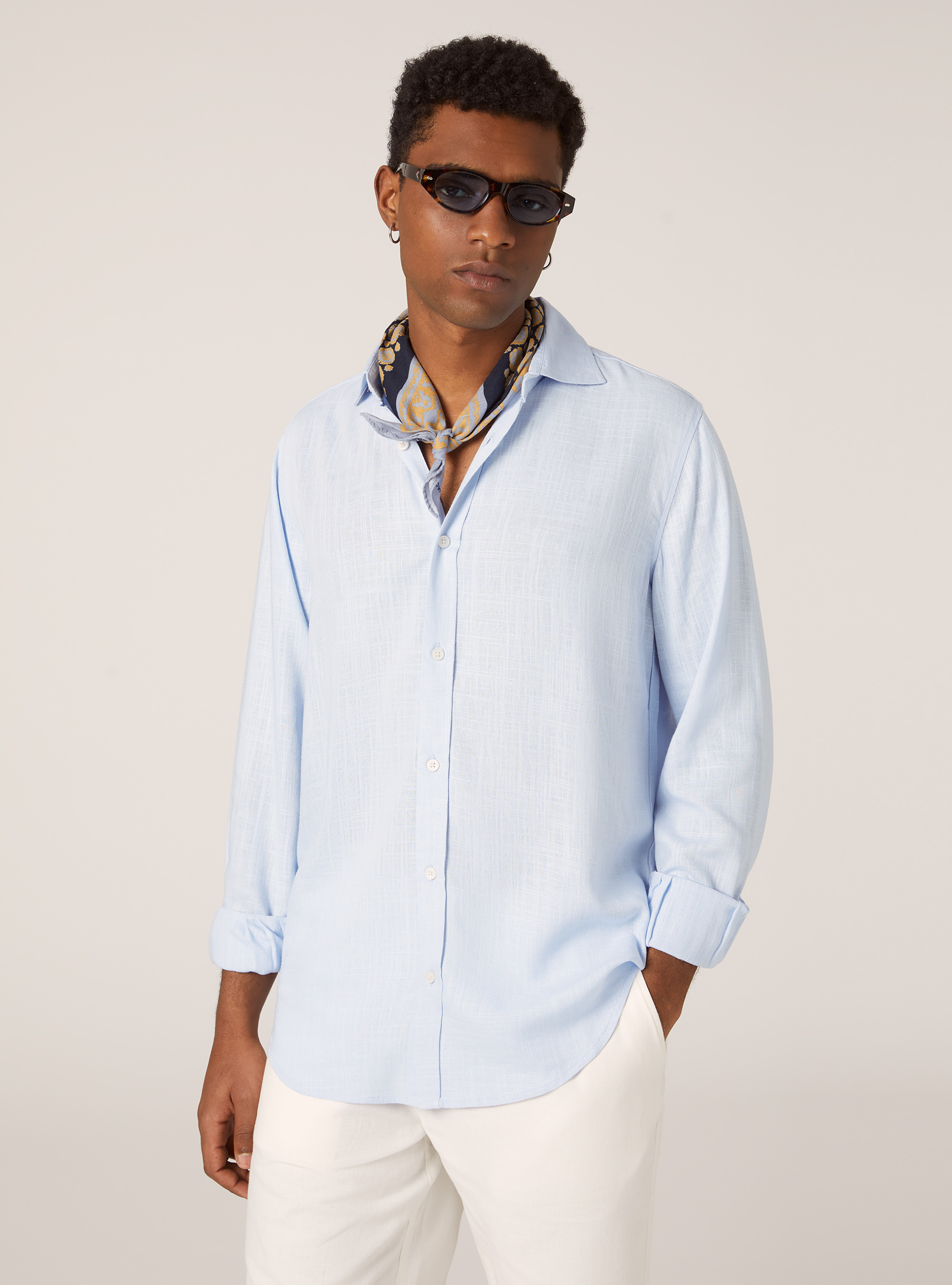 Chemise en lin m&eacute;lang&eacute;, AZ2 AZURE MEDIUM