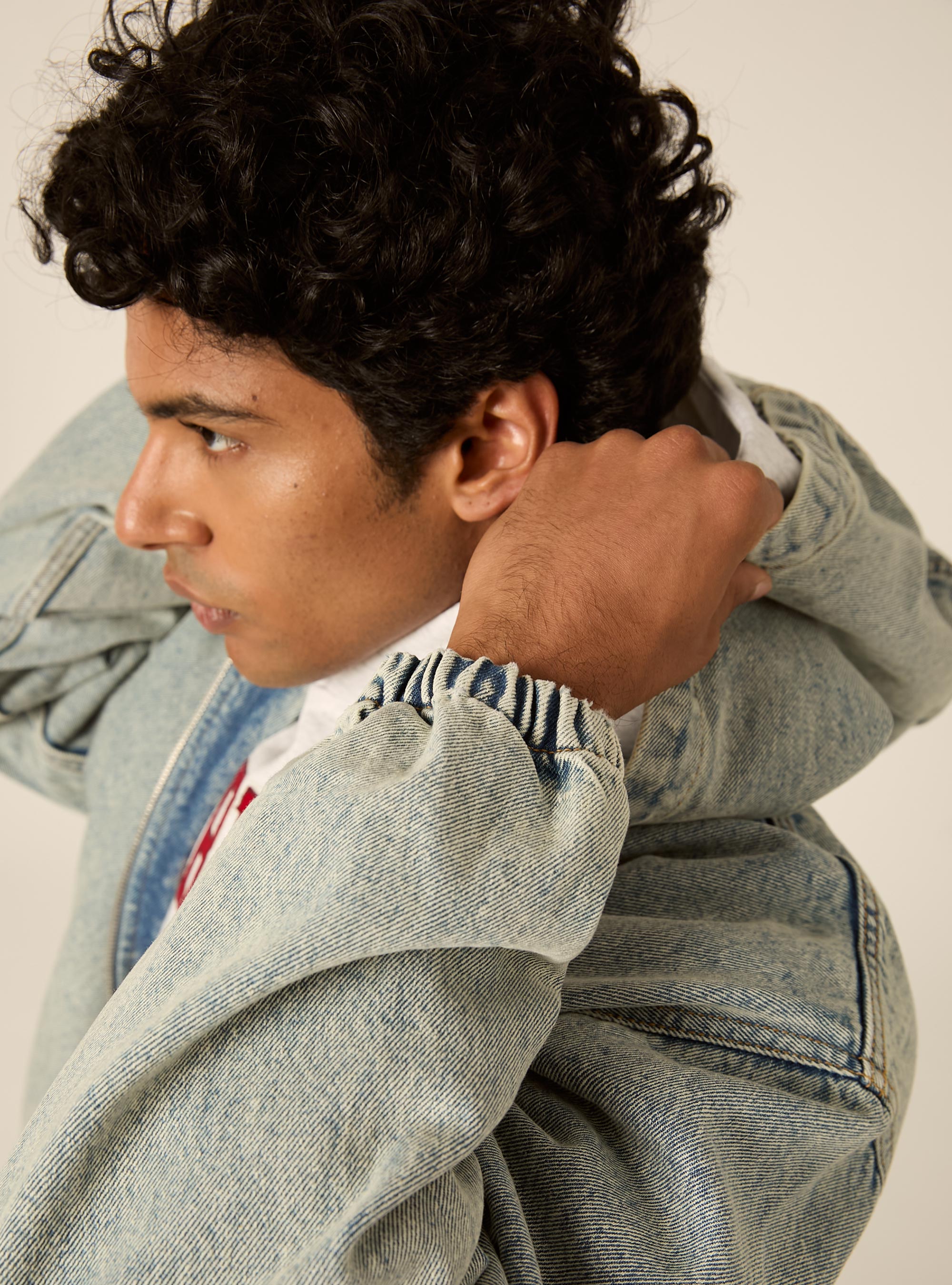 Hooded denim bomber jacket, D006 AZURE