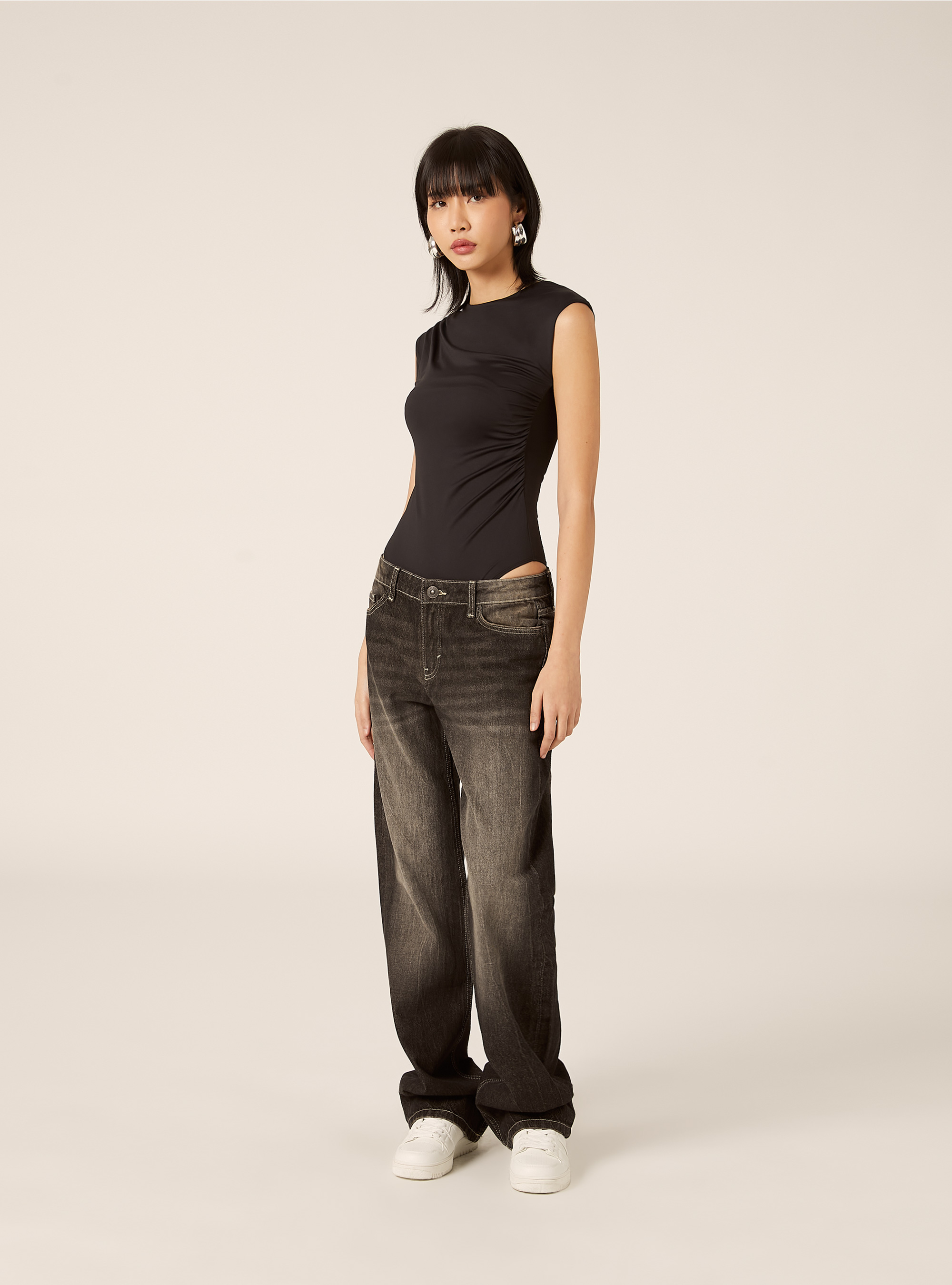 Body con efecto arrugado, BK1 BLACK
