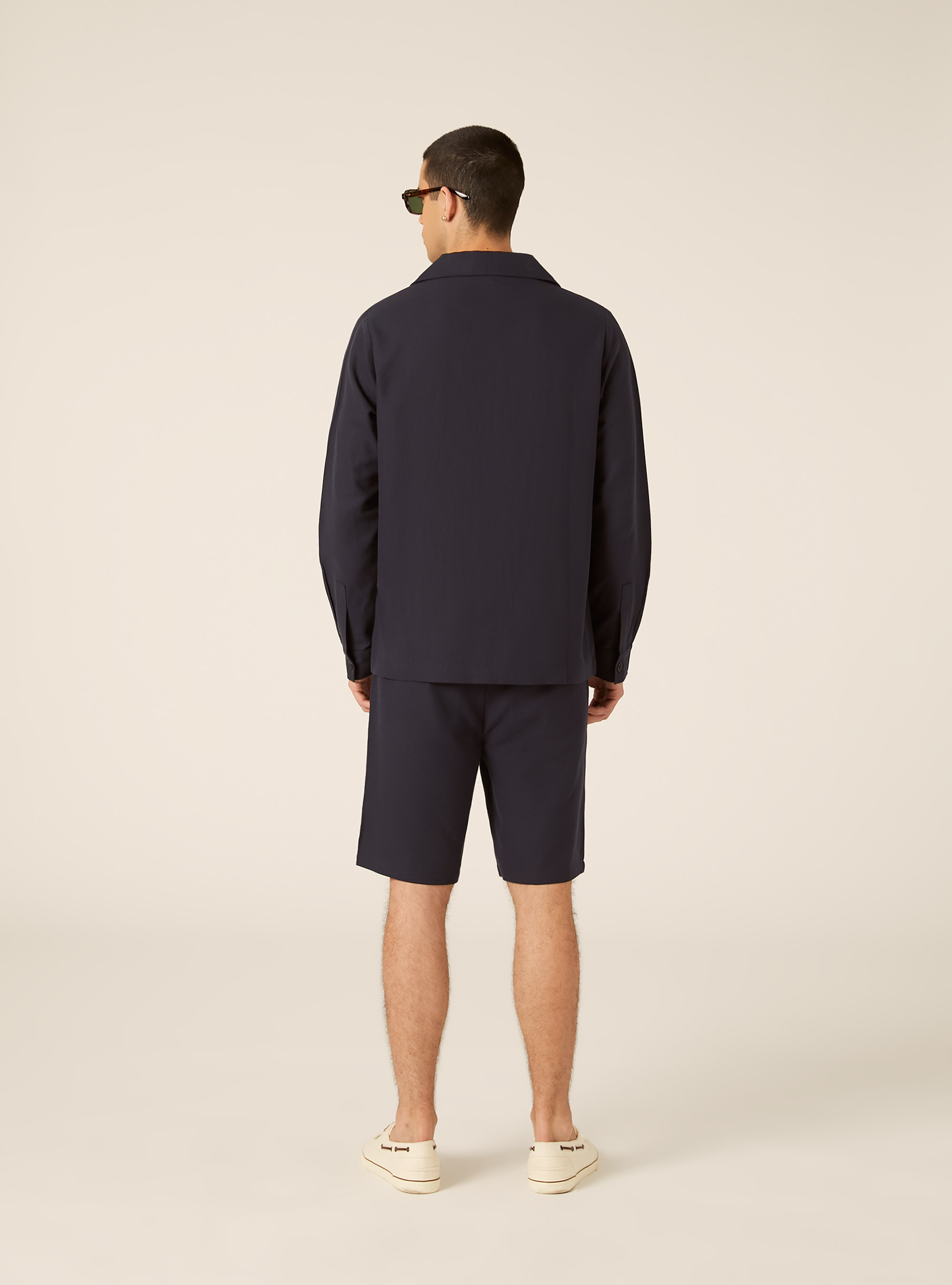 Linen Blend Utility Shirt with Flap Pockets, NA1 NAVY DARK