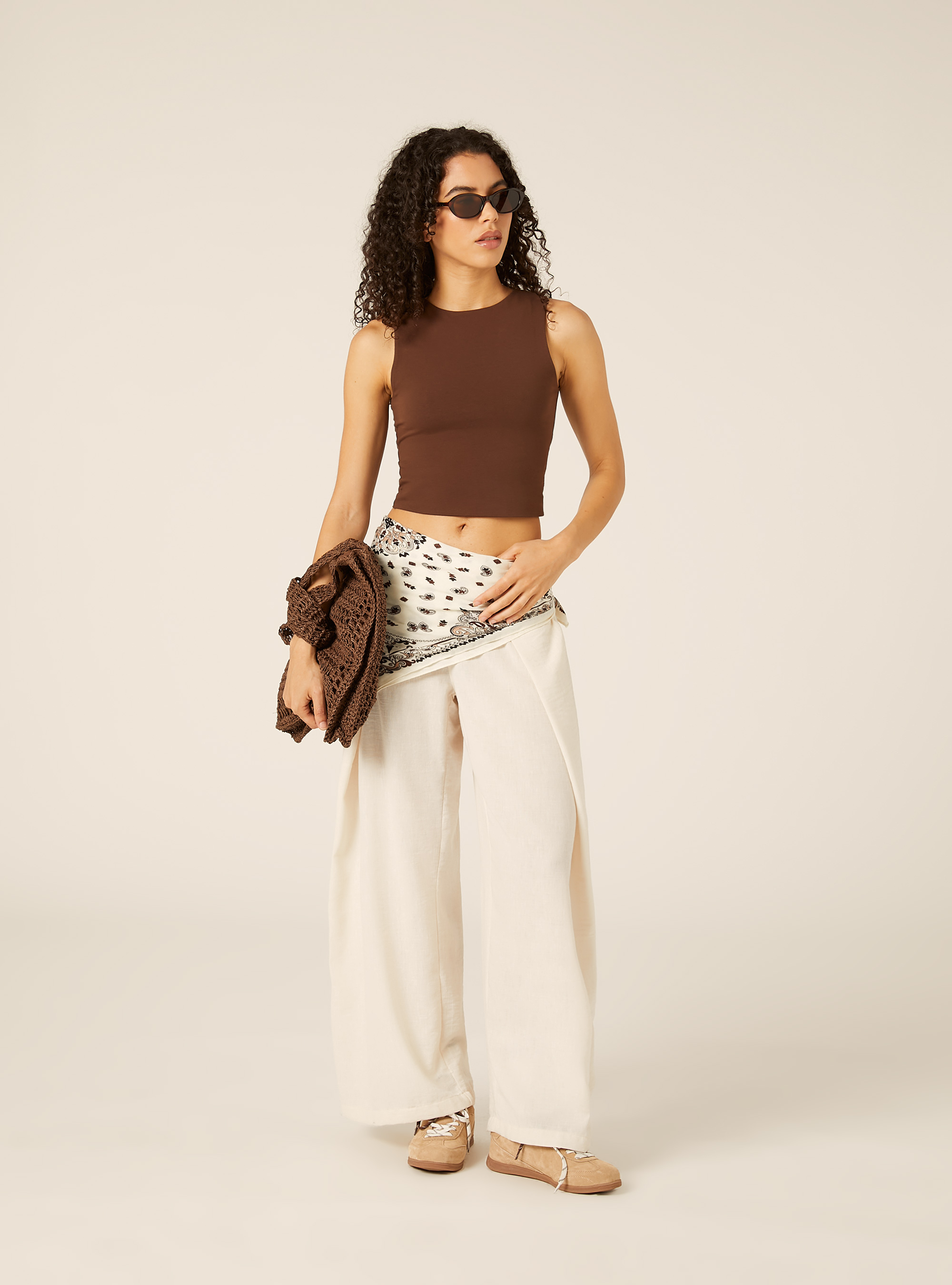 Debardeur Basic Crop en Jersey Extensible, BR2 BROWN MEDIUM