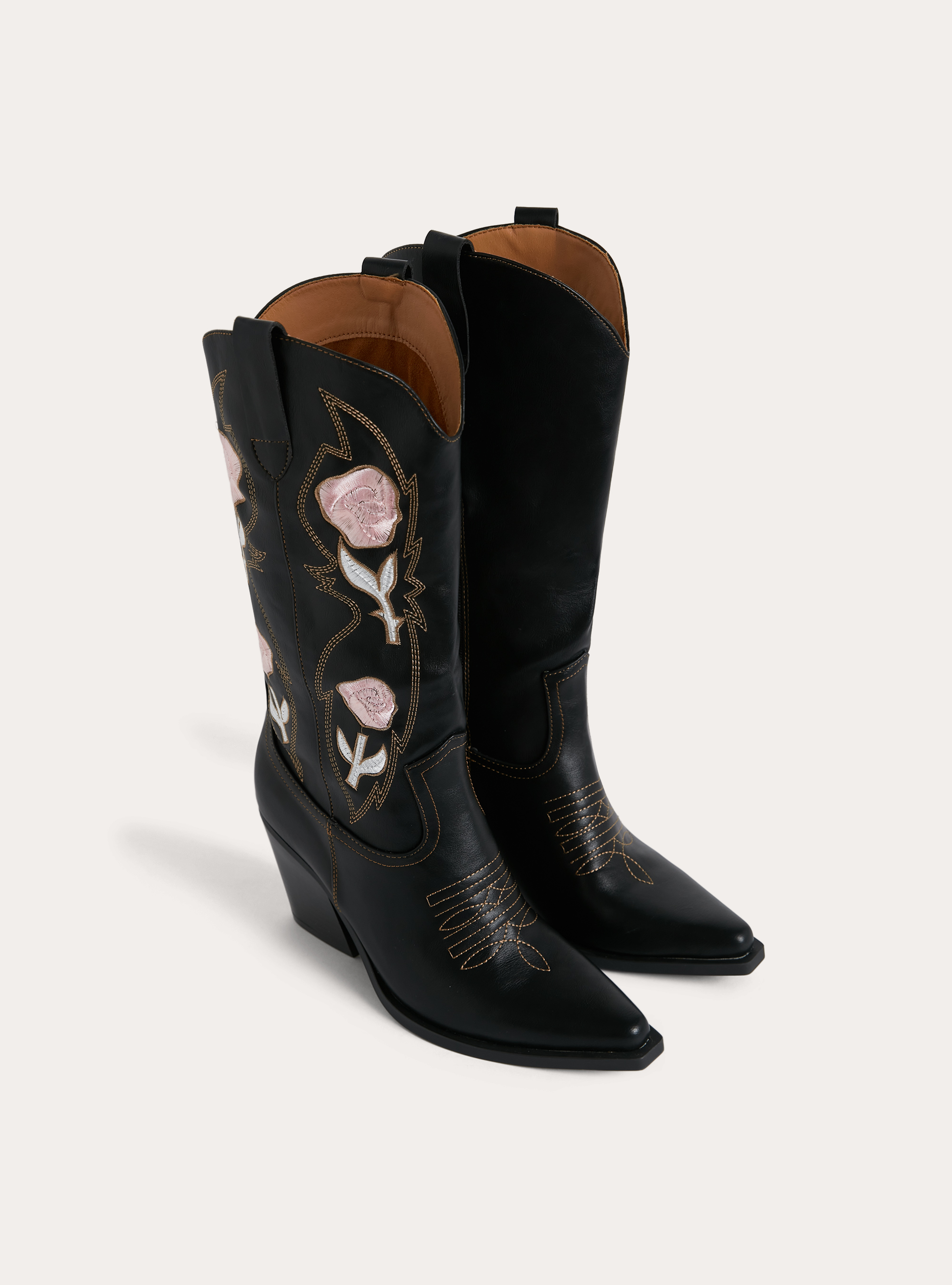 Stivali camperos con rose, NERO