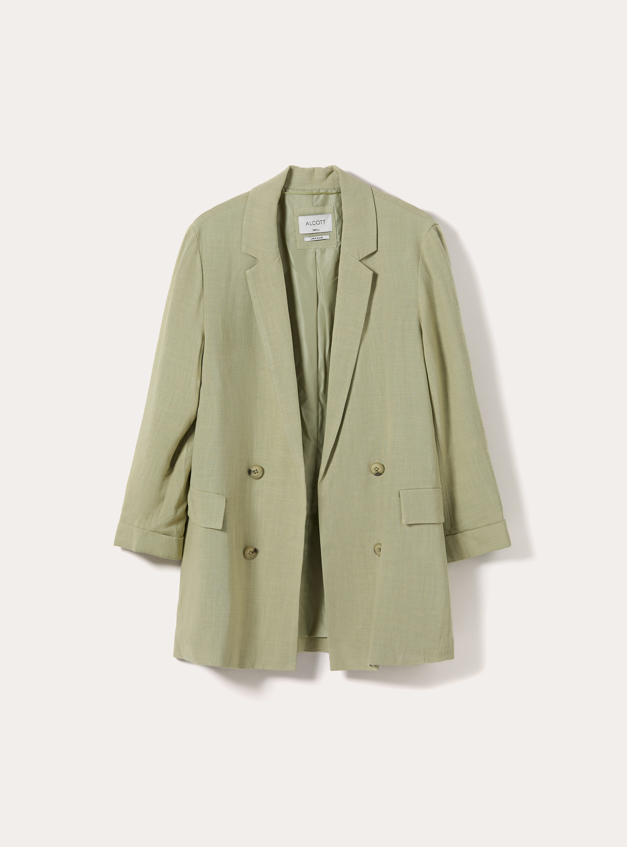 Double-breasted linen-blend blazer, GN3 GREEN LIGHT