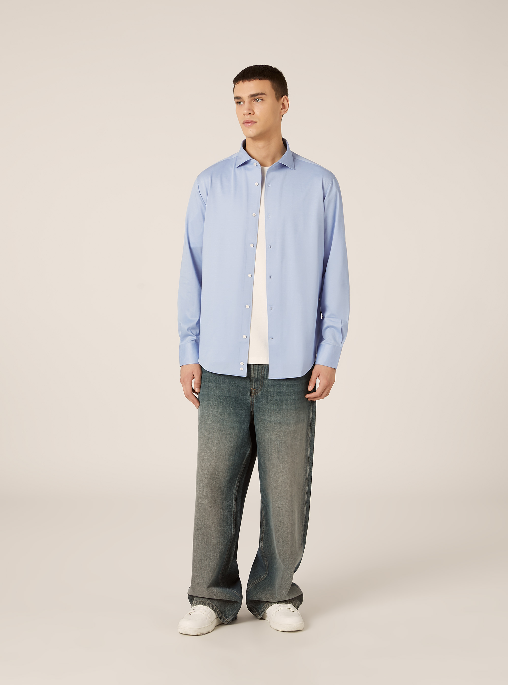 Traveller-Hemd aus Jersey, MAZ3 AZURE MEL LIGHT