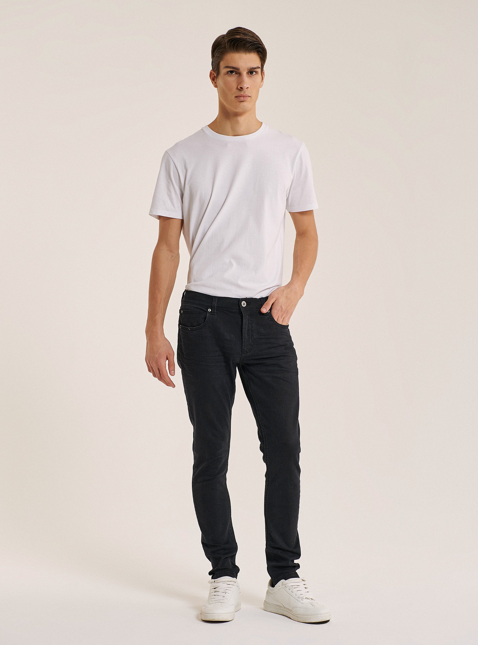 jeans super skinny en coton, C109 BLACK