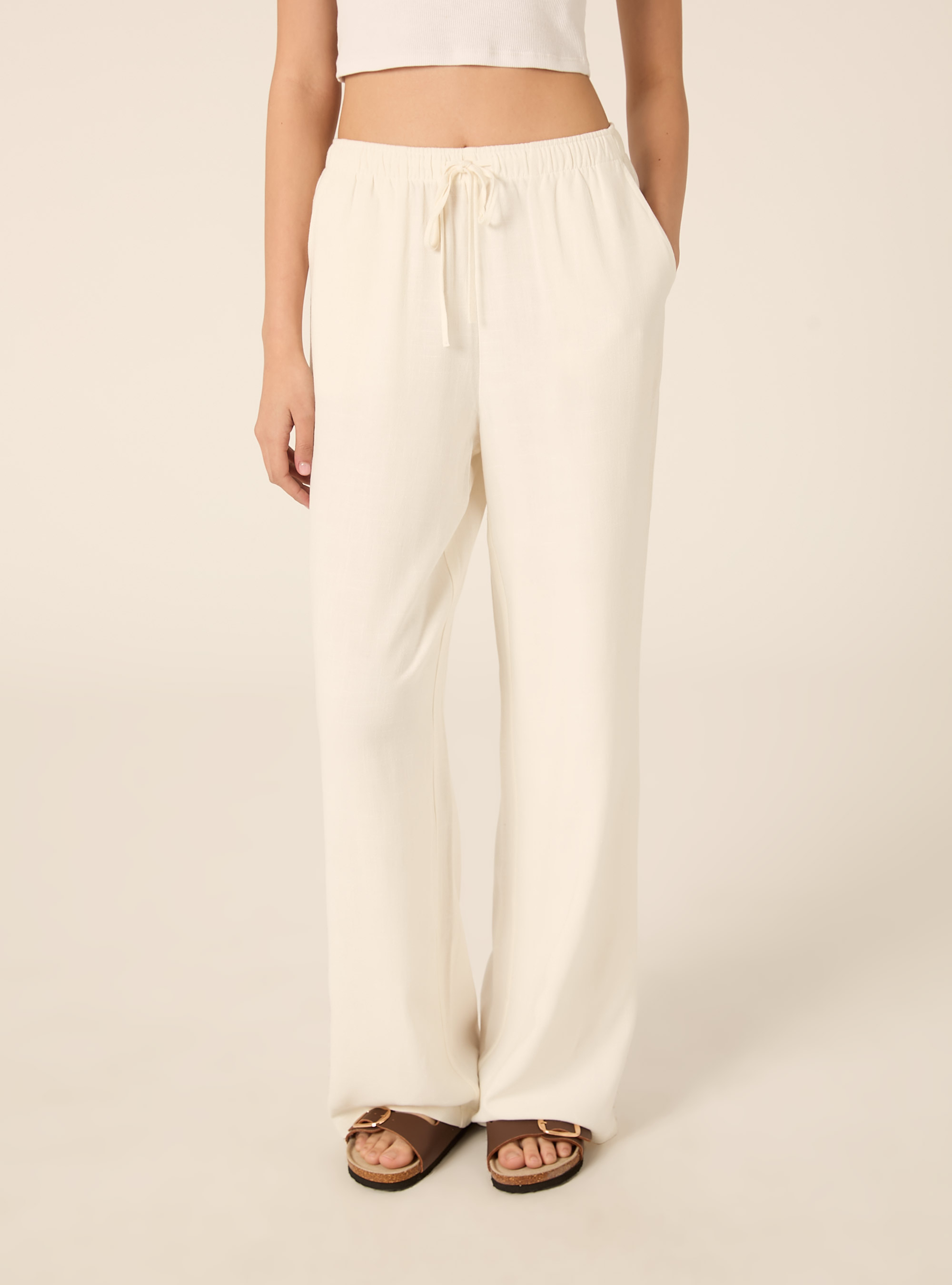 Linen-blend palazzo pants, WH2 WHITE