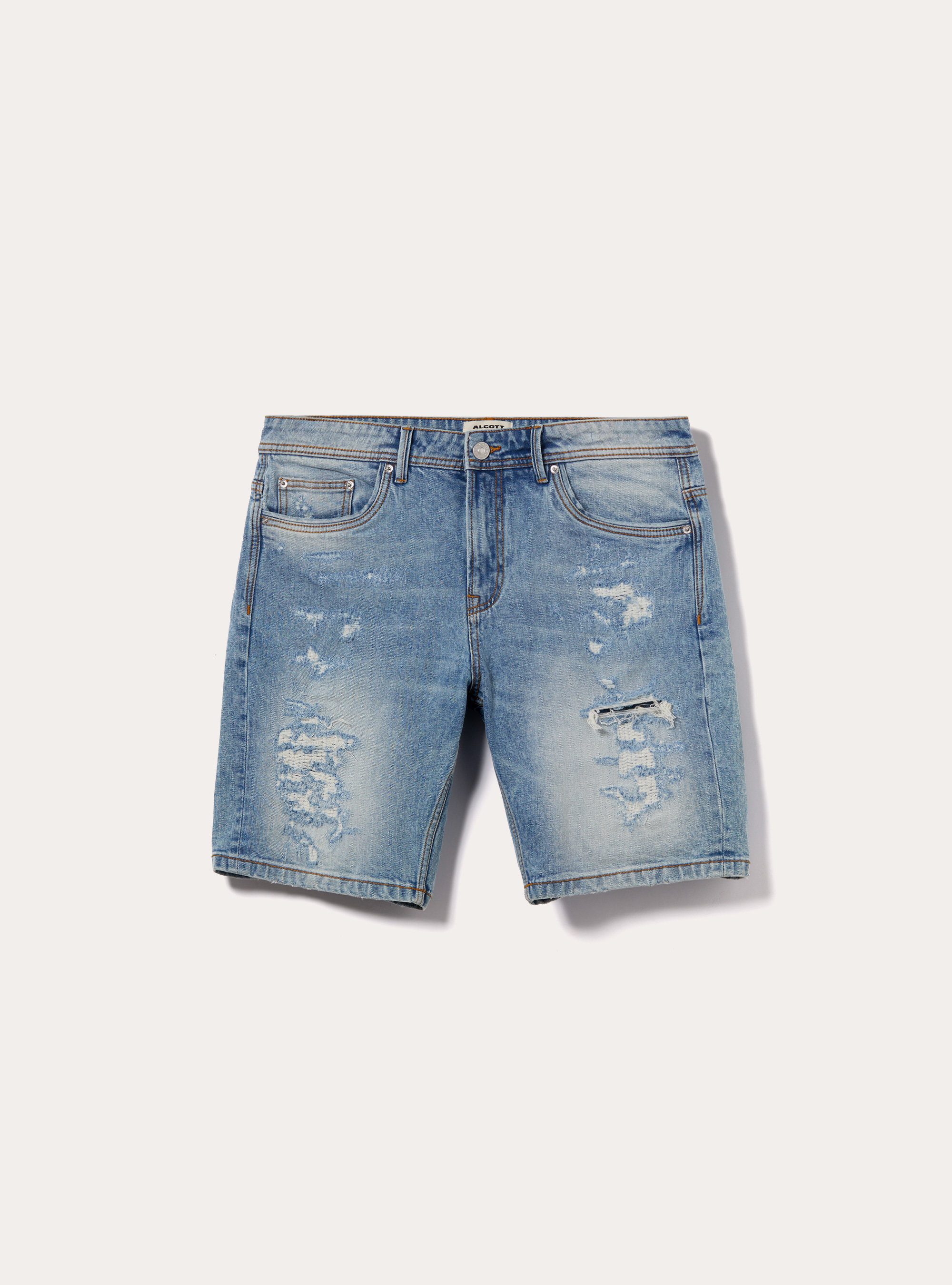 Slim Fit Stretch Denim Bermudas mit Rissen, D006 AZURE