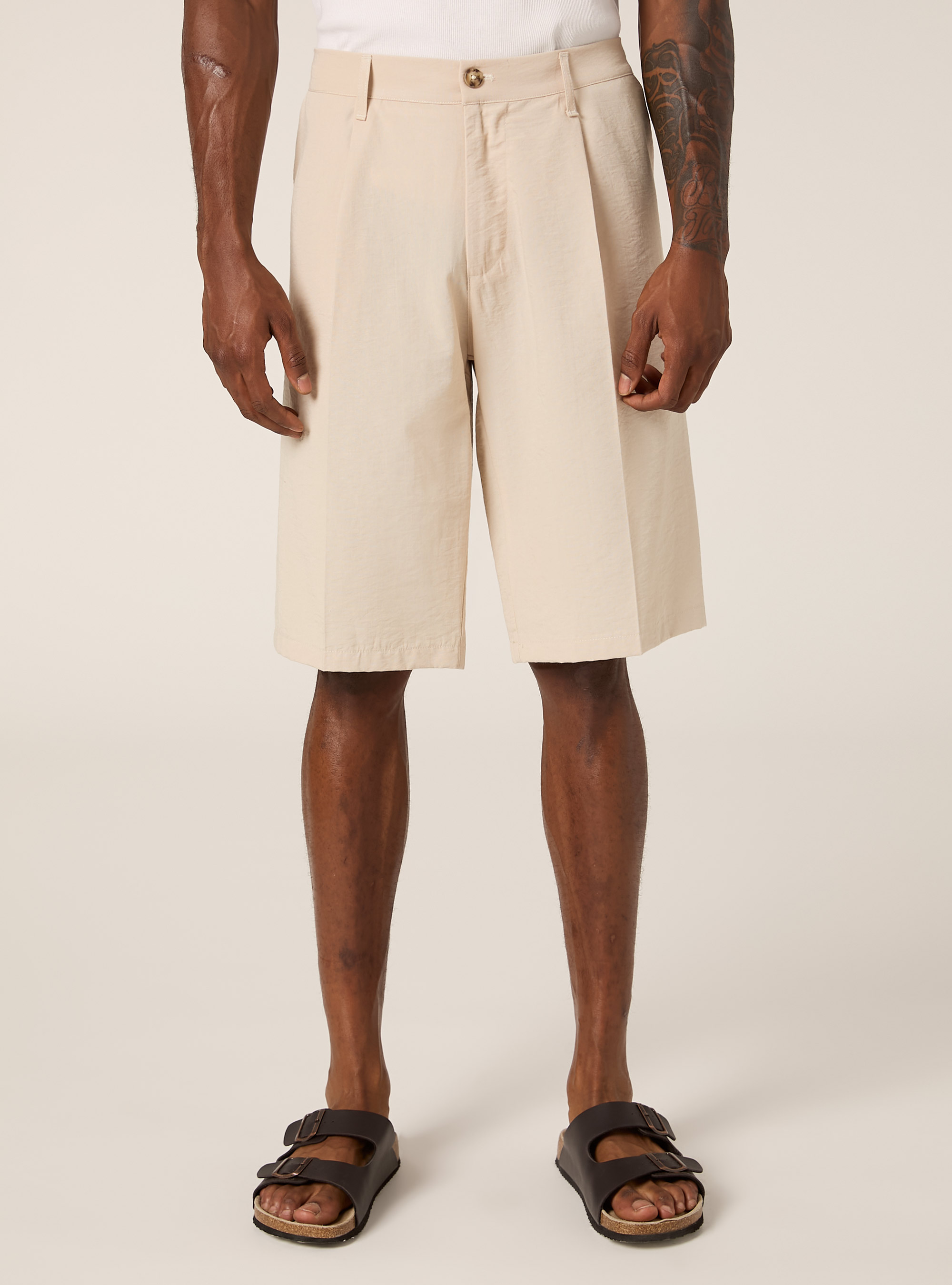 Bermuda l&eacute;ger avec plis, BG2 BEIGE MEDIUM
