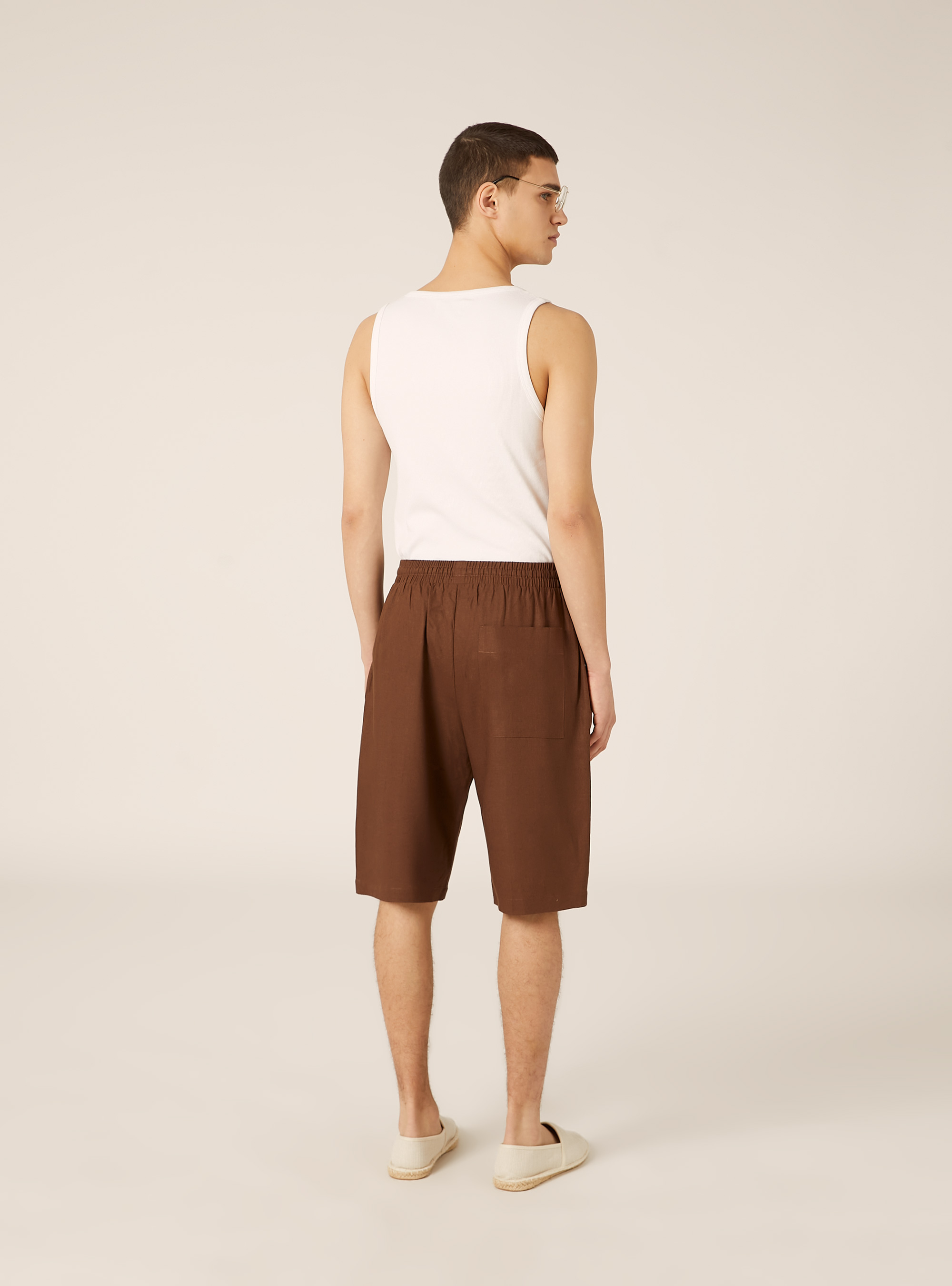 Bermuda in misto lino, MARRONE SCURO