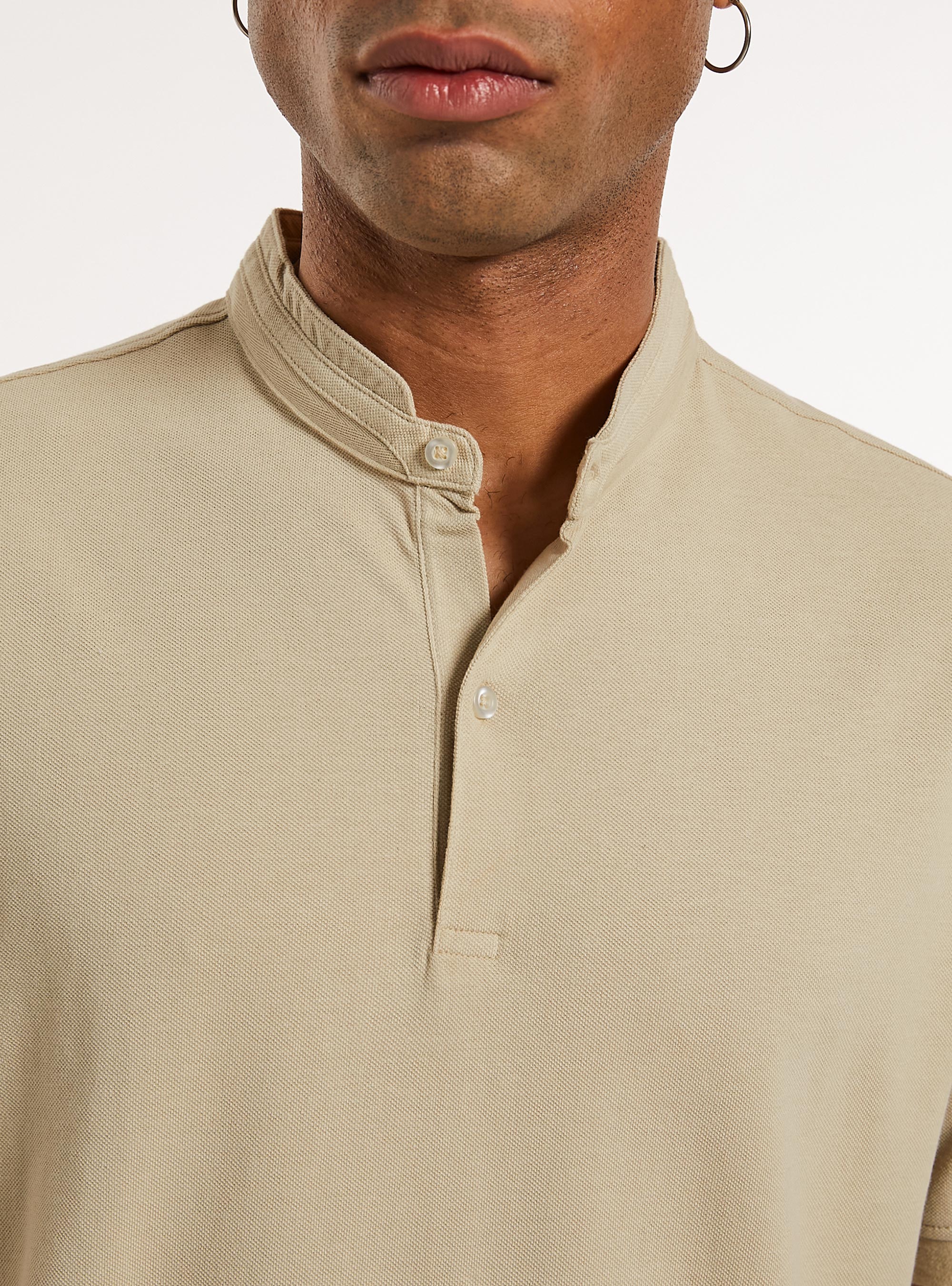 Polo en Coton &agrave; Col Officier, BG2 BEIGE MEDIUM