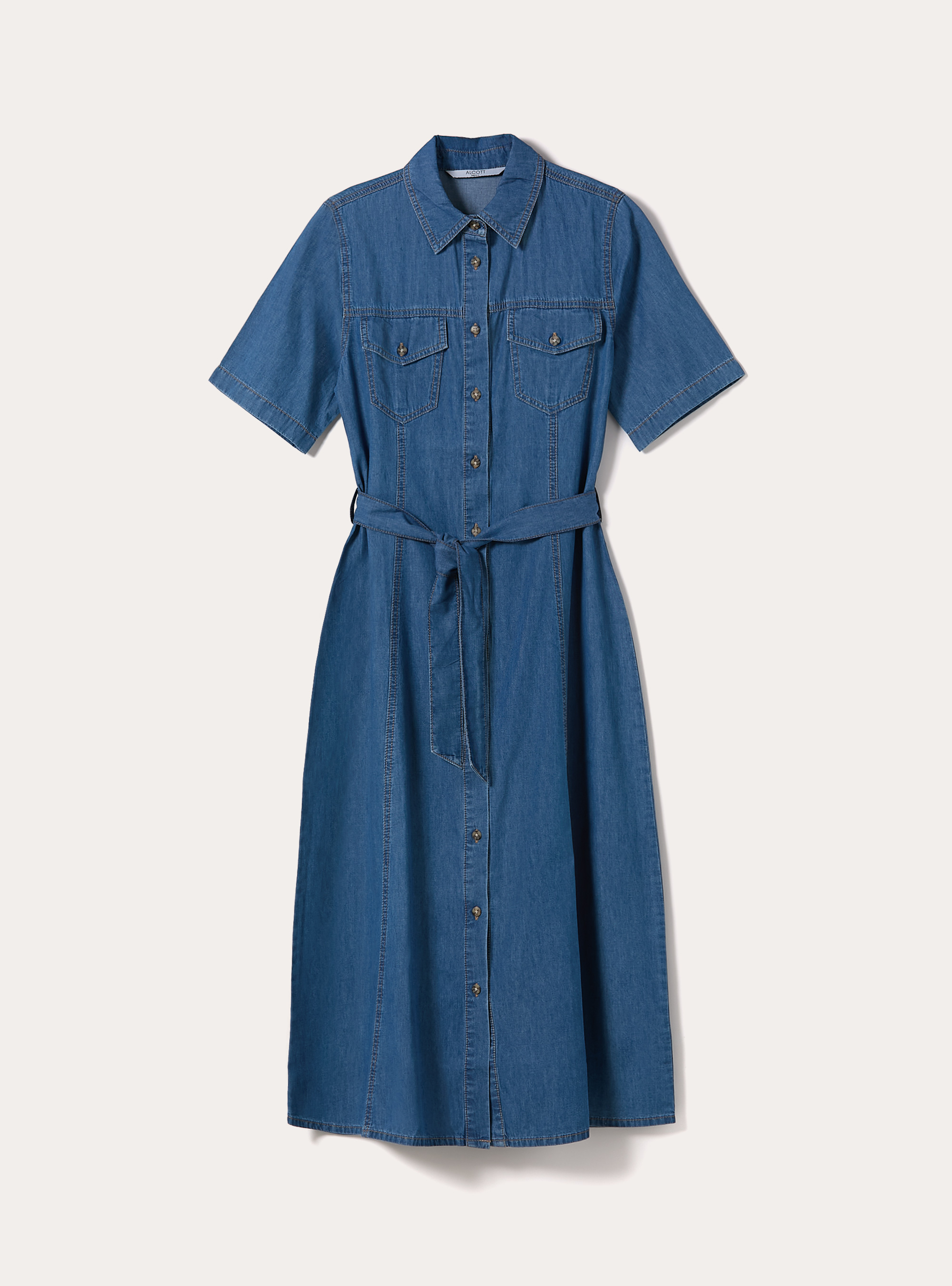 Vestido camisero de denim, D003 MEDIUM BLUE