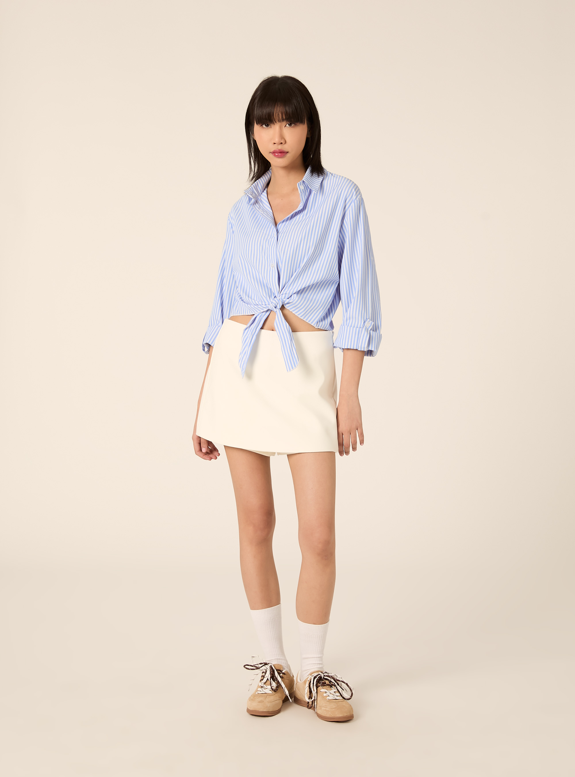 Camicia cropped a righe, AZZURRO CHIARO