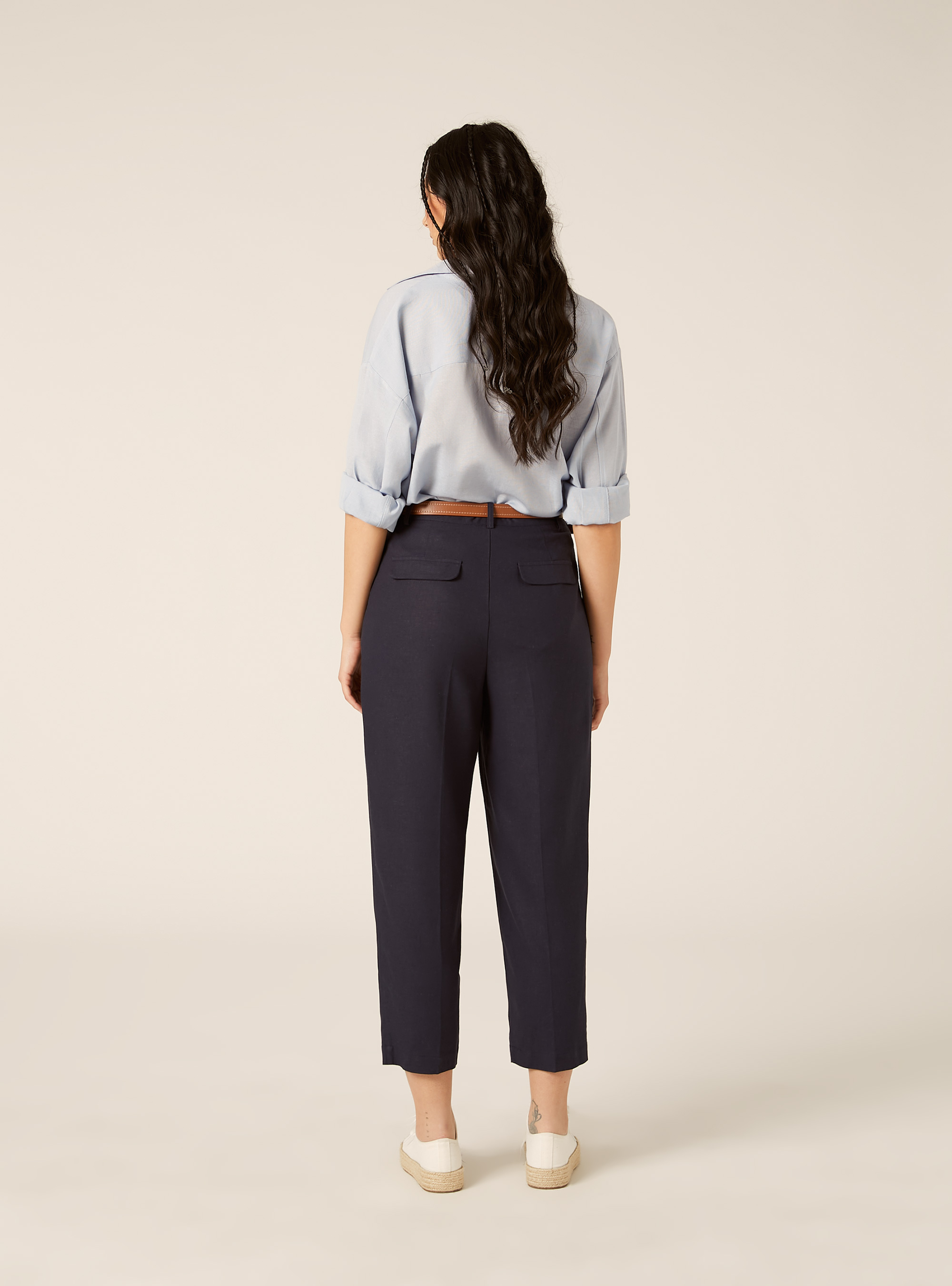 Pantalones Chino en mezcla de Lino con cintur&oacute;n, NA2 NAVY MEDIUM