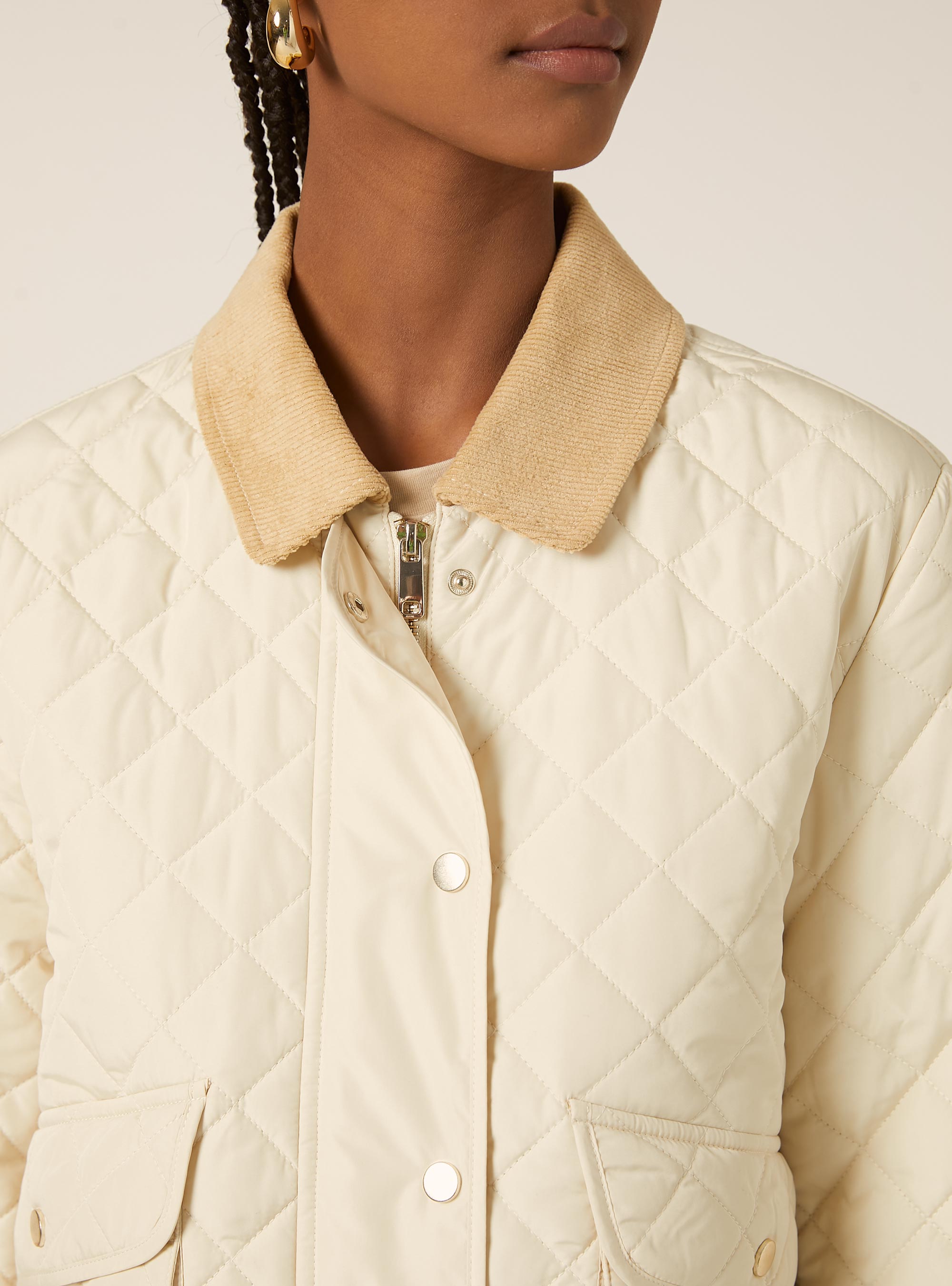Veste matelass&eacute;e avec col en velours, BG3 BEIGE LIGHT