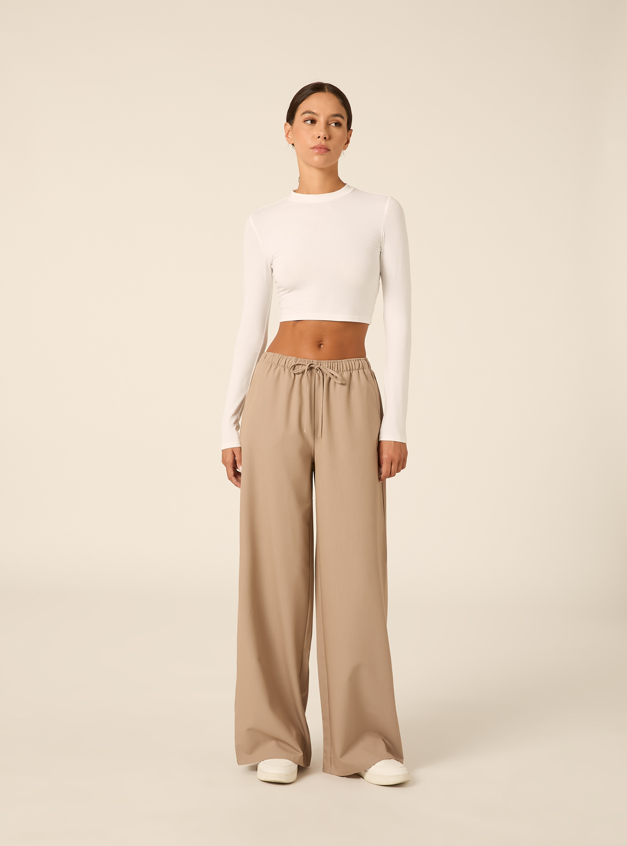 Pantal&oacute;n recto con el&aacute;stico en la cintura, BG1 BEIGE DARK