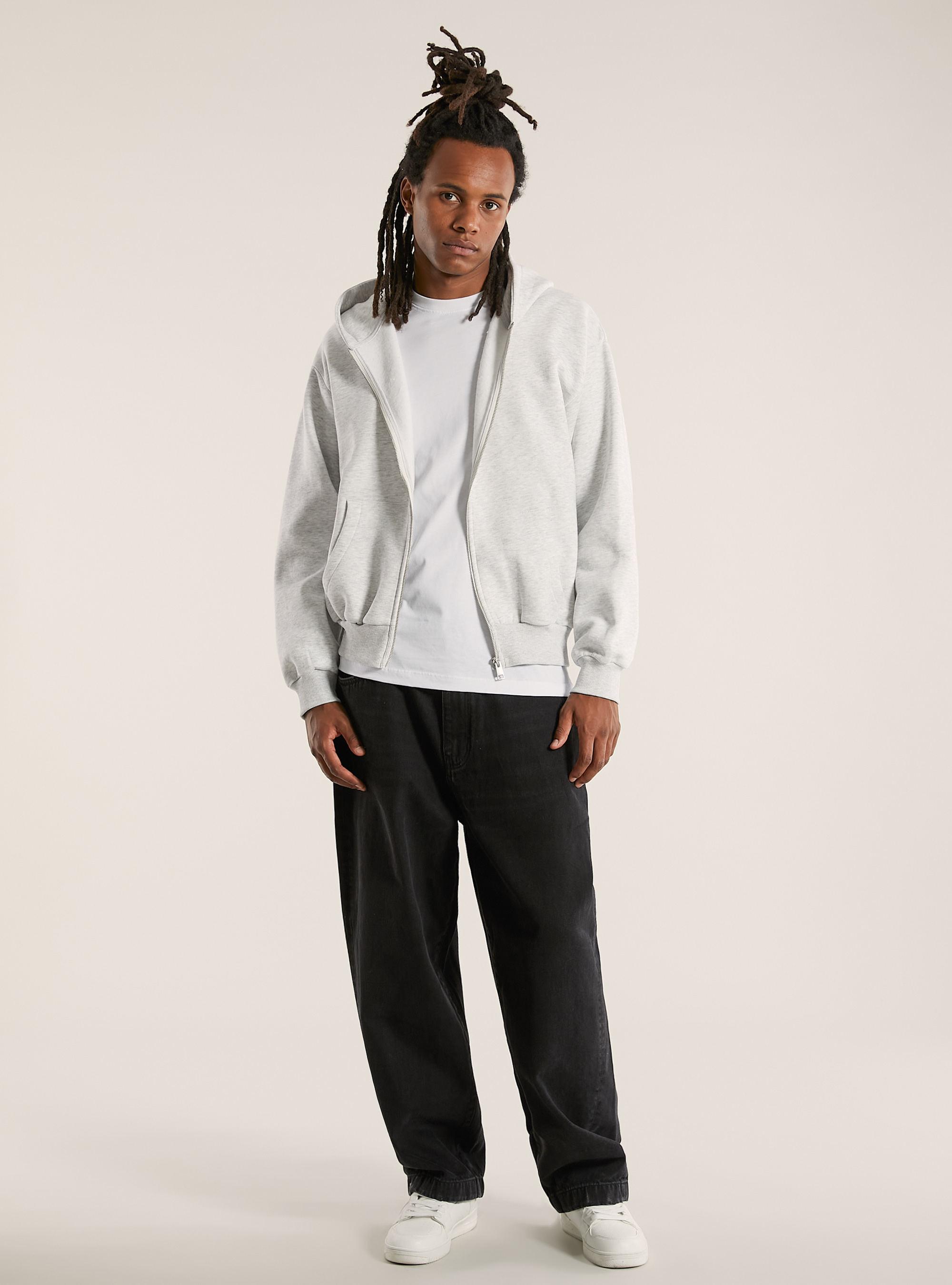Felpa con zip e cappuccio boxy fit, MGY3 GREY MEL LIGHT