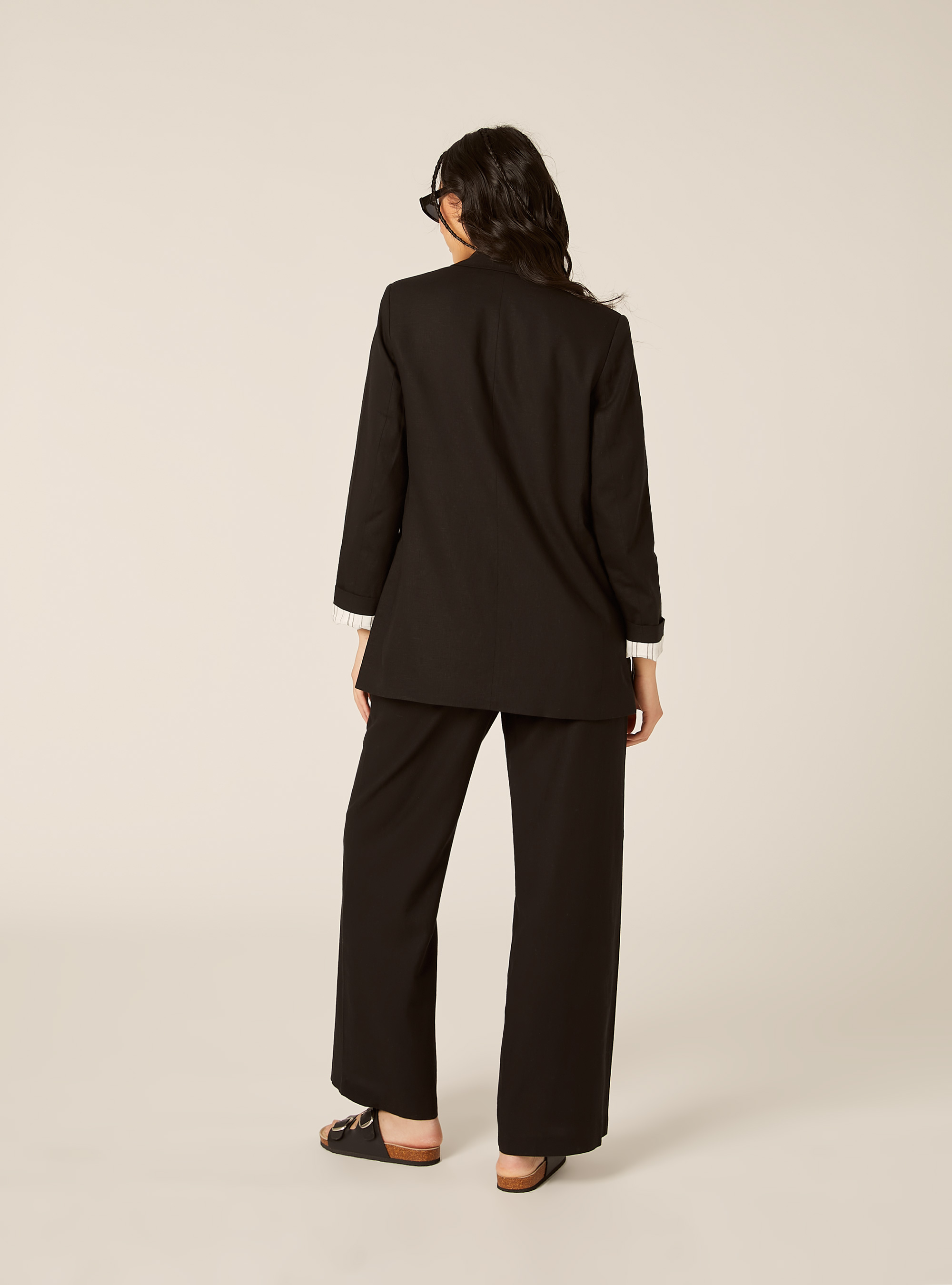 Offener Blazer aus Leinenmischung, BK1 BLACK