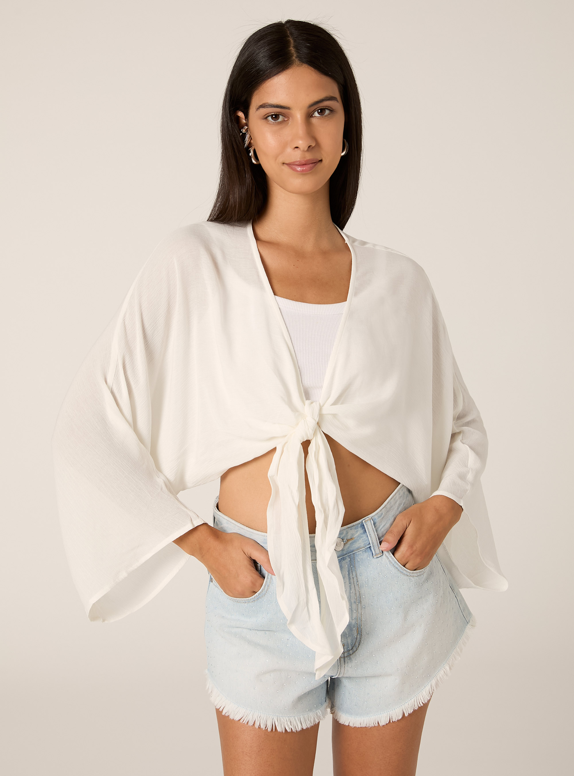 Blusa fluida con nodo, OFF WHITE