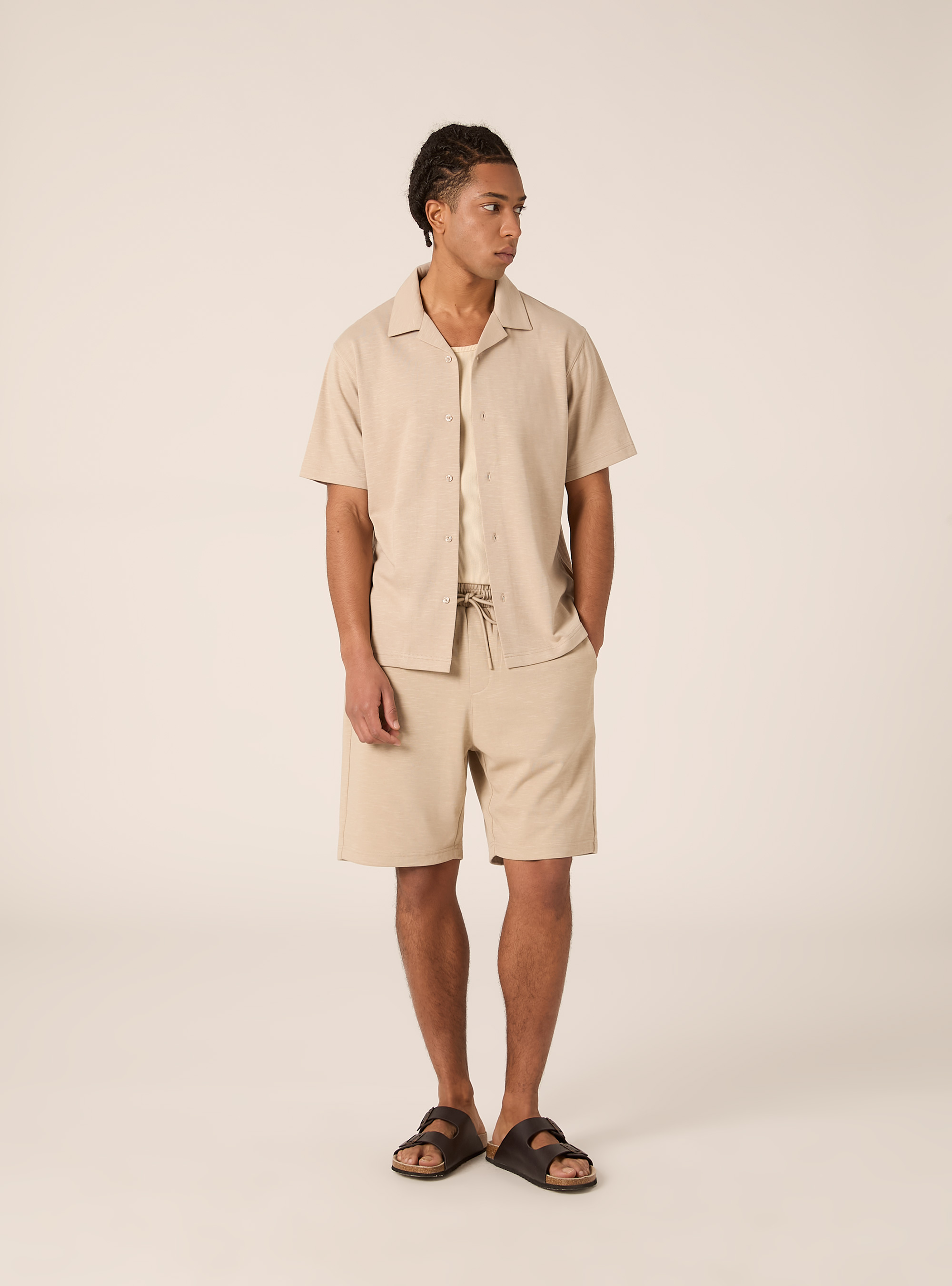 Kurz&auml;rmeliges Hemd aus Jersey, BG2 BEIGE MEDIUM