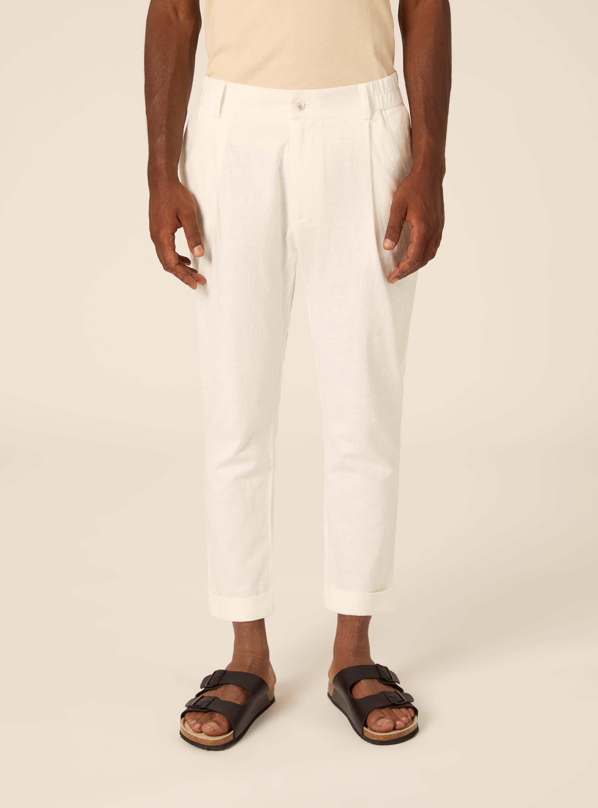 Slim Fit Cropped Pleated Trousers, WH1 OFF WHITE