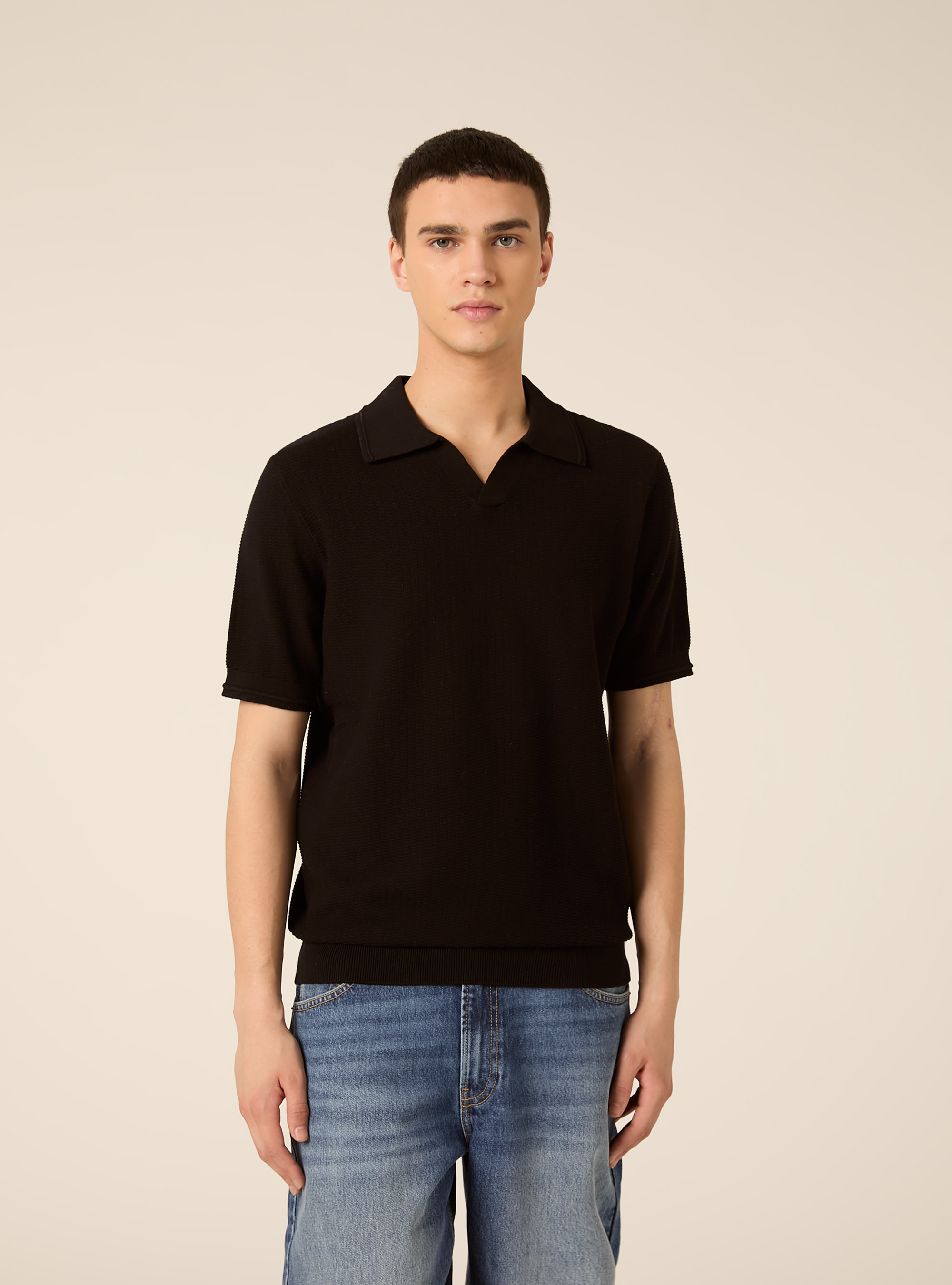 Polo derby in maglia, NERO