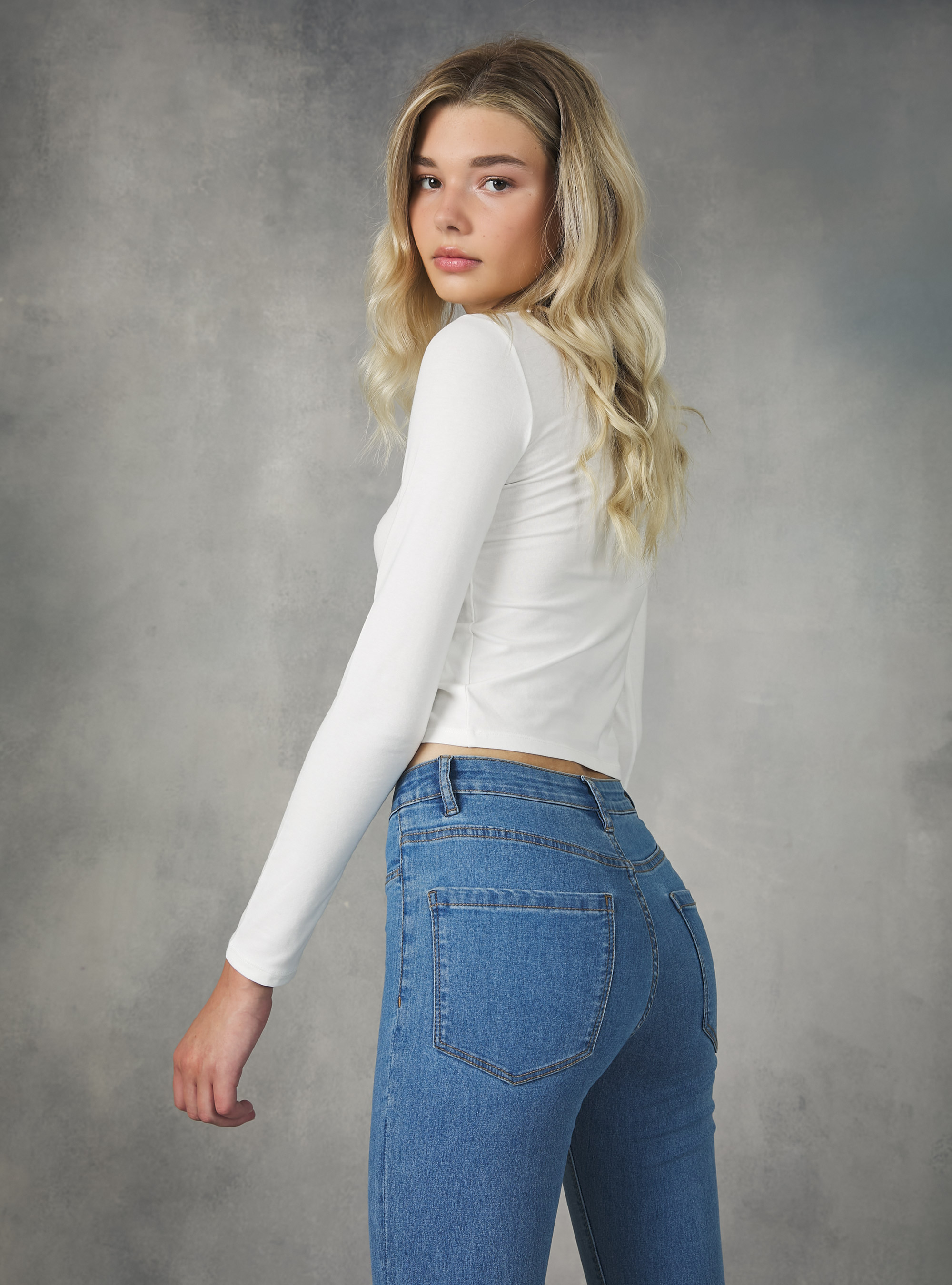 Jean super skinny taille haute en denim stretch, D006 AZURE