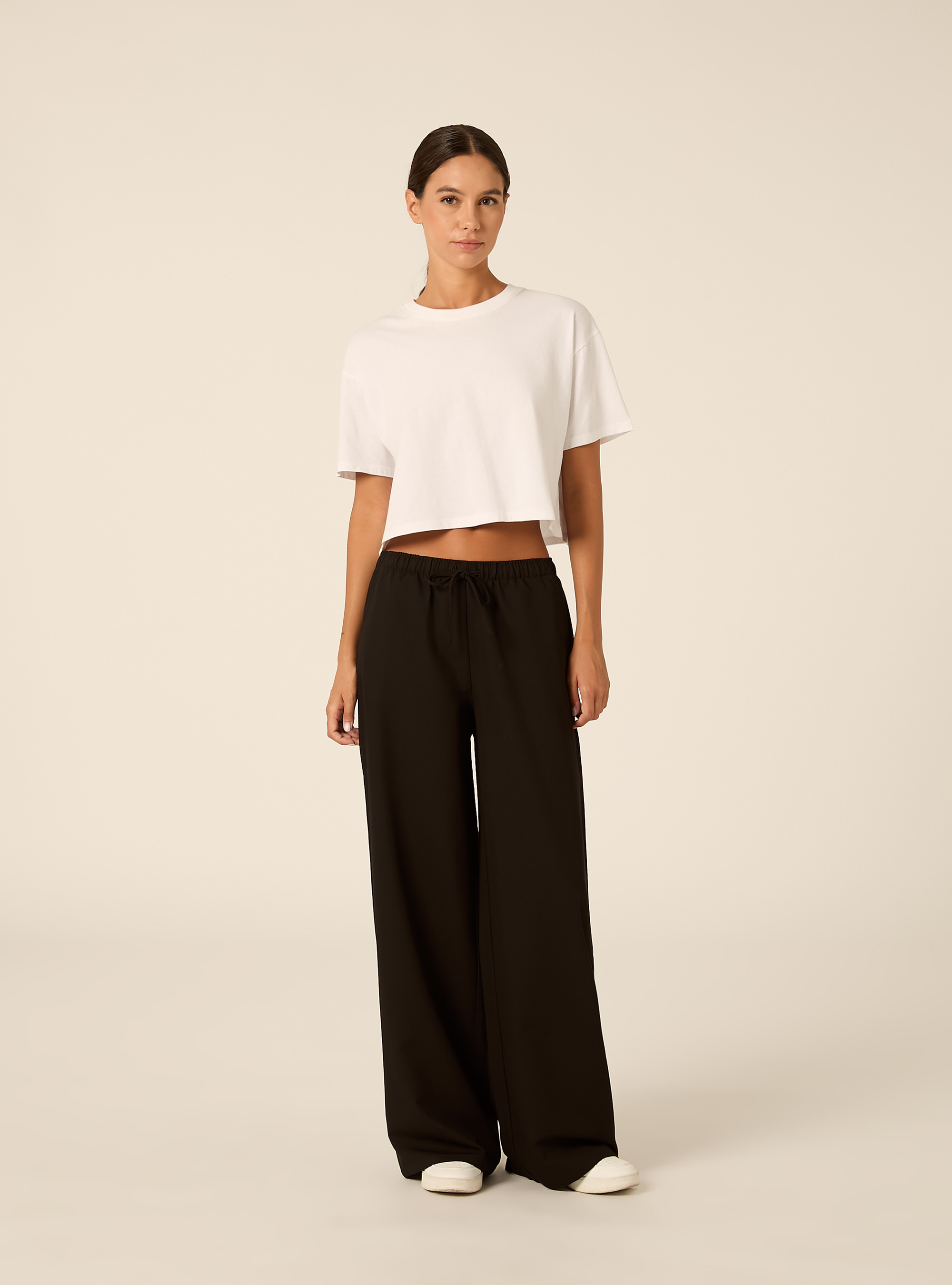 Pantal&oacute;n recto con el&aacute;stico en la cintura, BK1 BLACK