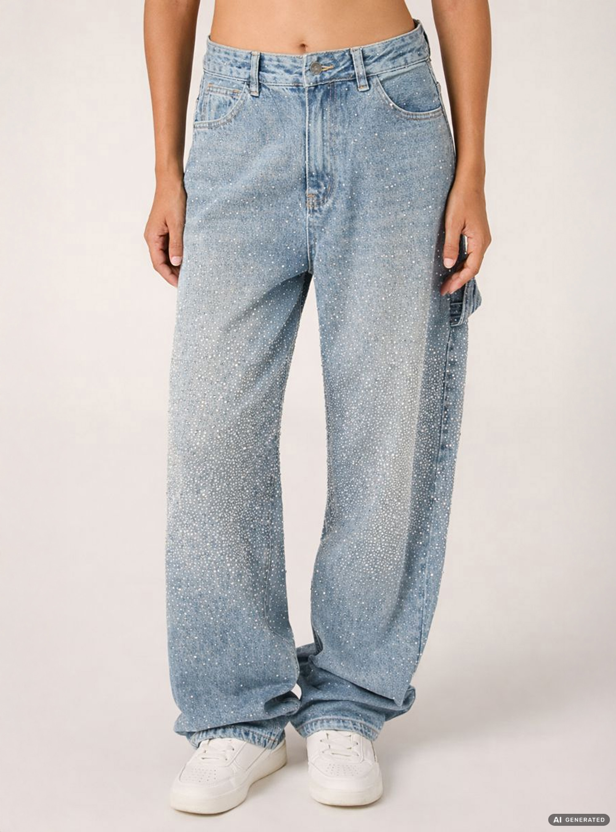 Baggy-Jeans im Carpenter-Stil mit Strasssteinen, D006 AZURE
